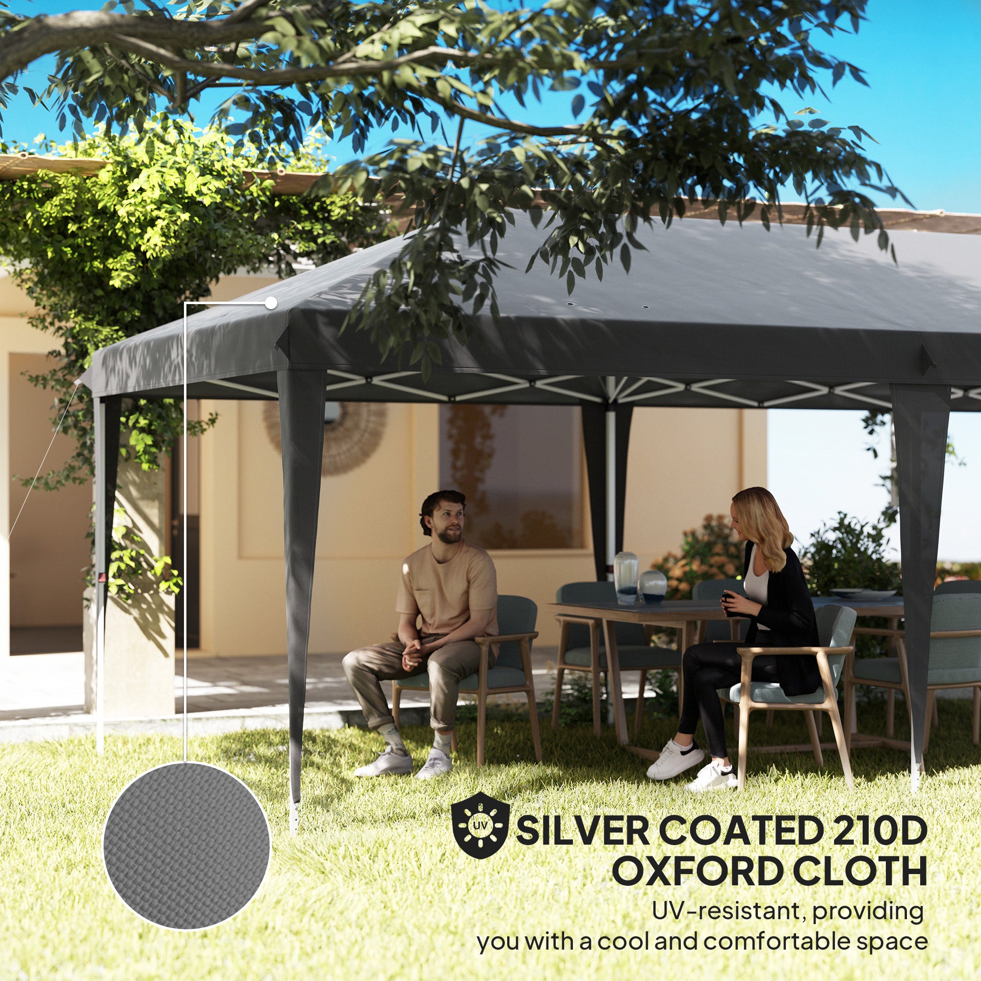 Outsunny Pop Up Gazebo, Double Roof Foldable Canopy Tent, Height Adjustable Wedding Awning Canopy w/ Carrying Bag, 6 m x 3 m x 2.7 m, Grey - North Peak Garden Furniture