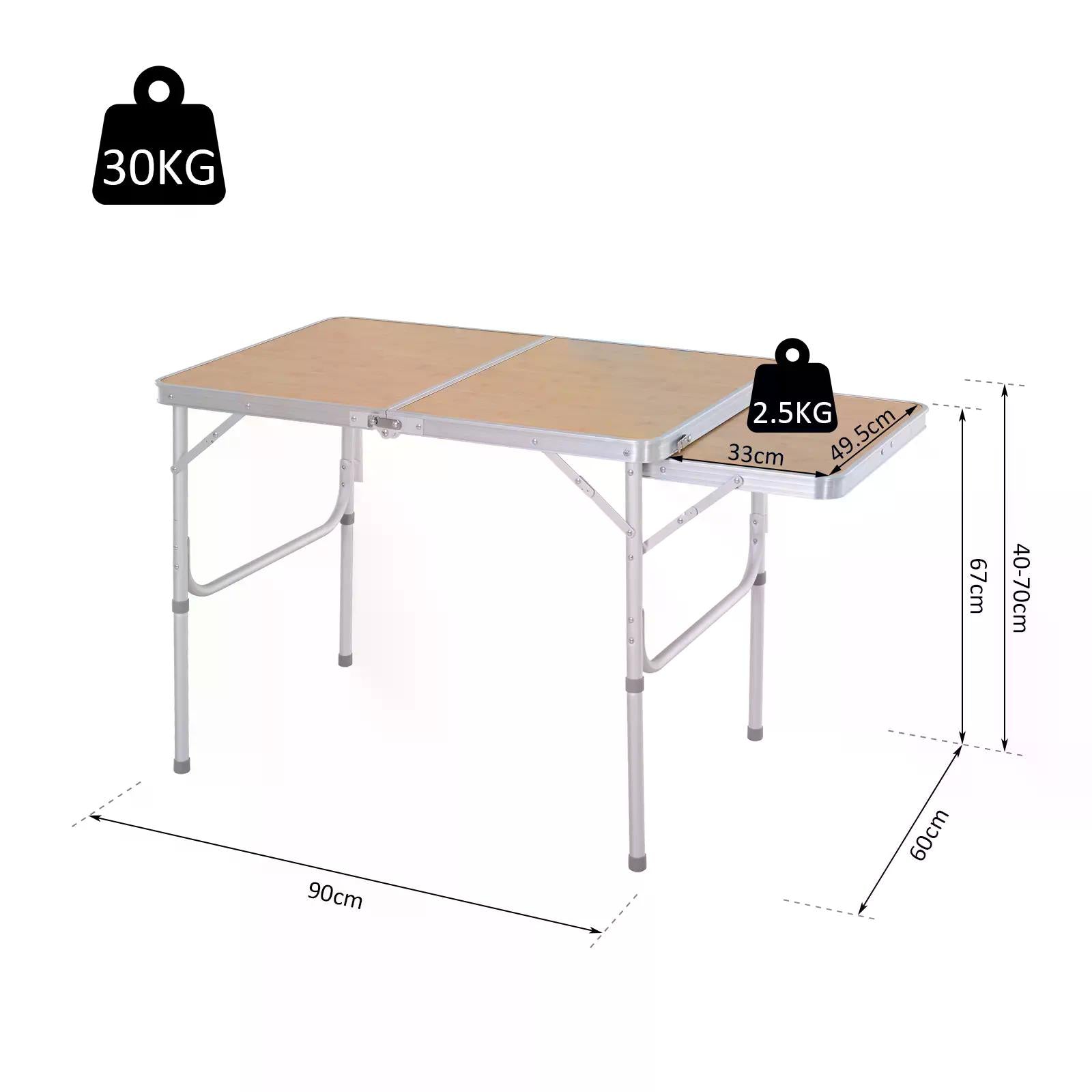 Outsunny Portable Folding Picnic Table, 3ft Aluminium Frame with MDF Top, Lightweight for Outdoor Use, Silver