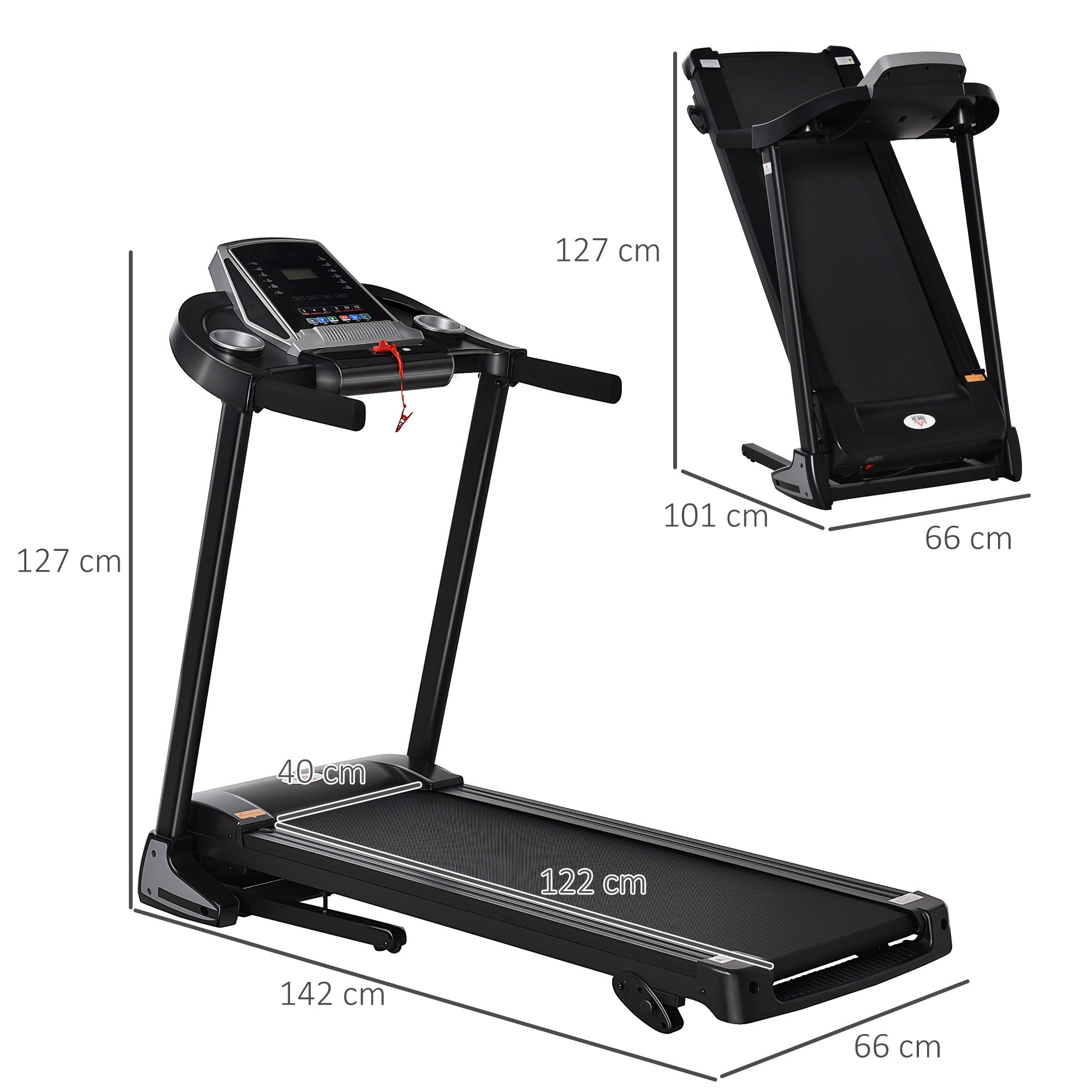 HOMCOM Folding Treadmill, 2.0HP Incline Treadmill Running Machine, 12.8 km/h, with LED Display, Manual Incline, 12 Preset Programs, Drink & Phone Holder for Home Gym Fitness - North Peak Garden Furniture