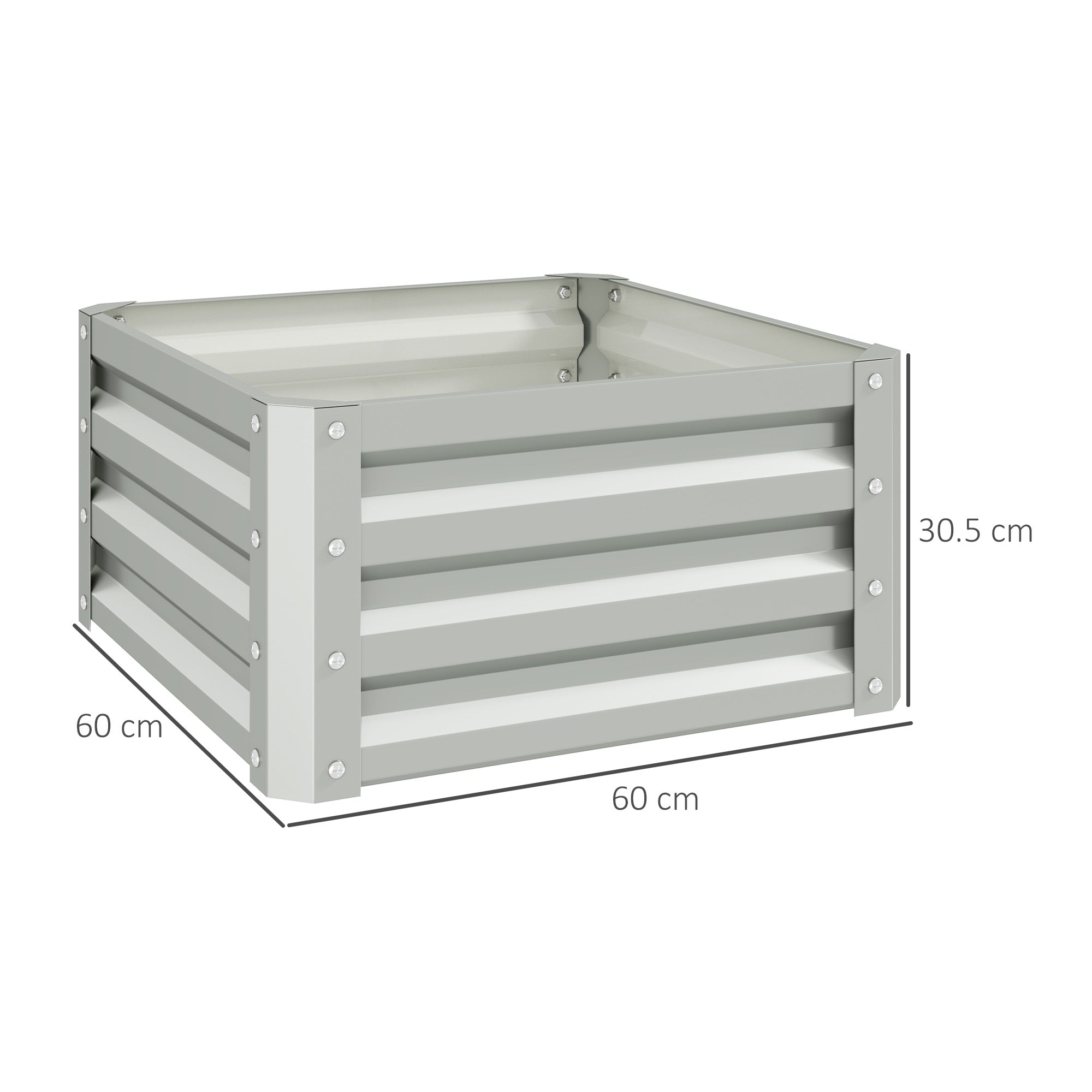 Outsunny Set of Two 60 x 60cm Steel Planter Boxes - Light Grey - North Peak Garden Furniture