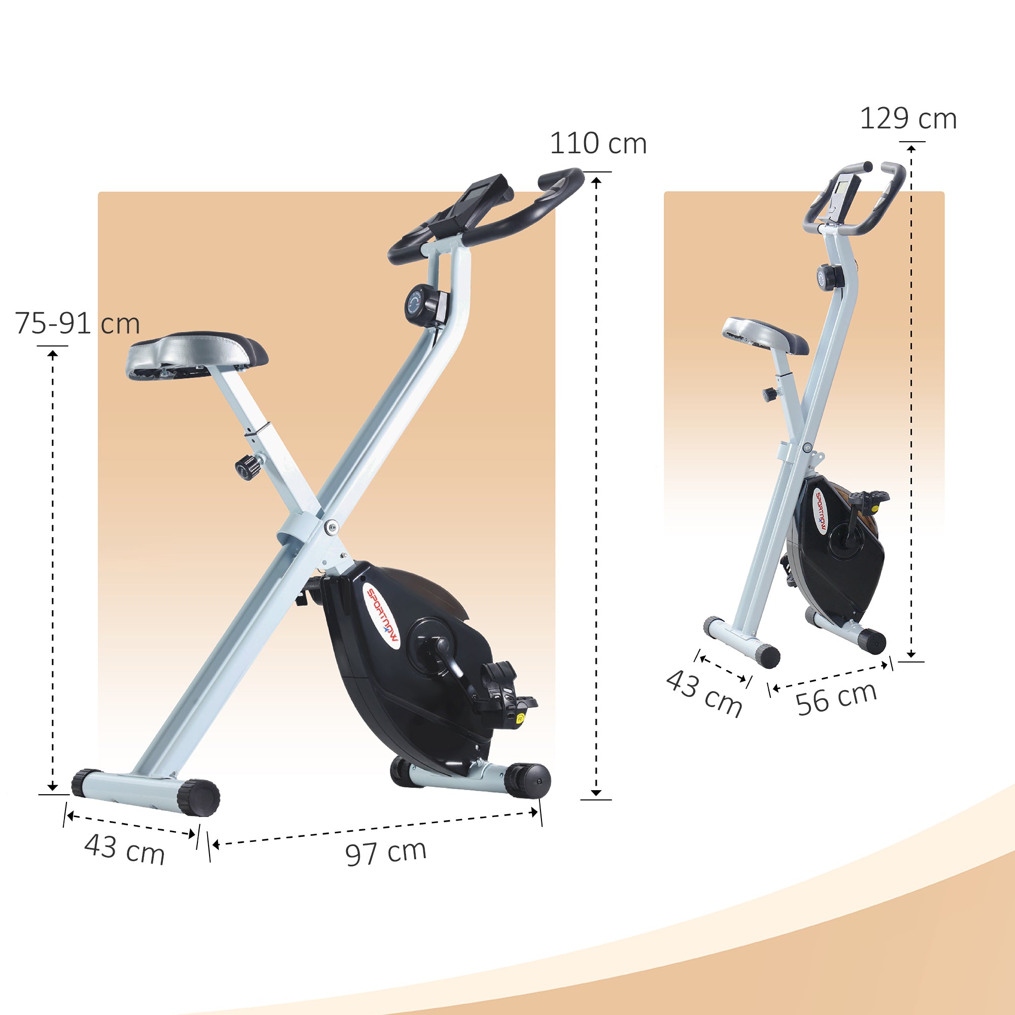 SPORTNOW Folding and Quiet Exercise Bike with 8-Level Magnetic Resistance and Heart Rate Sensor, for Home Gym, Black and White - North Peak Garden Furniture