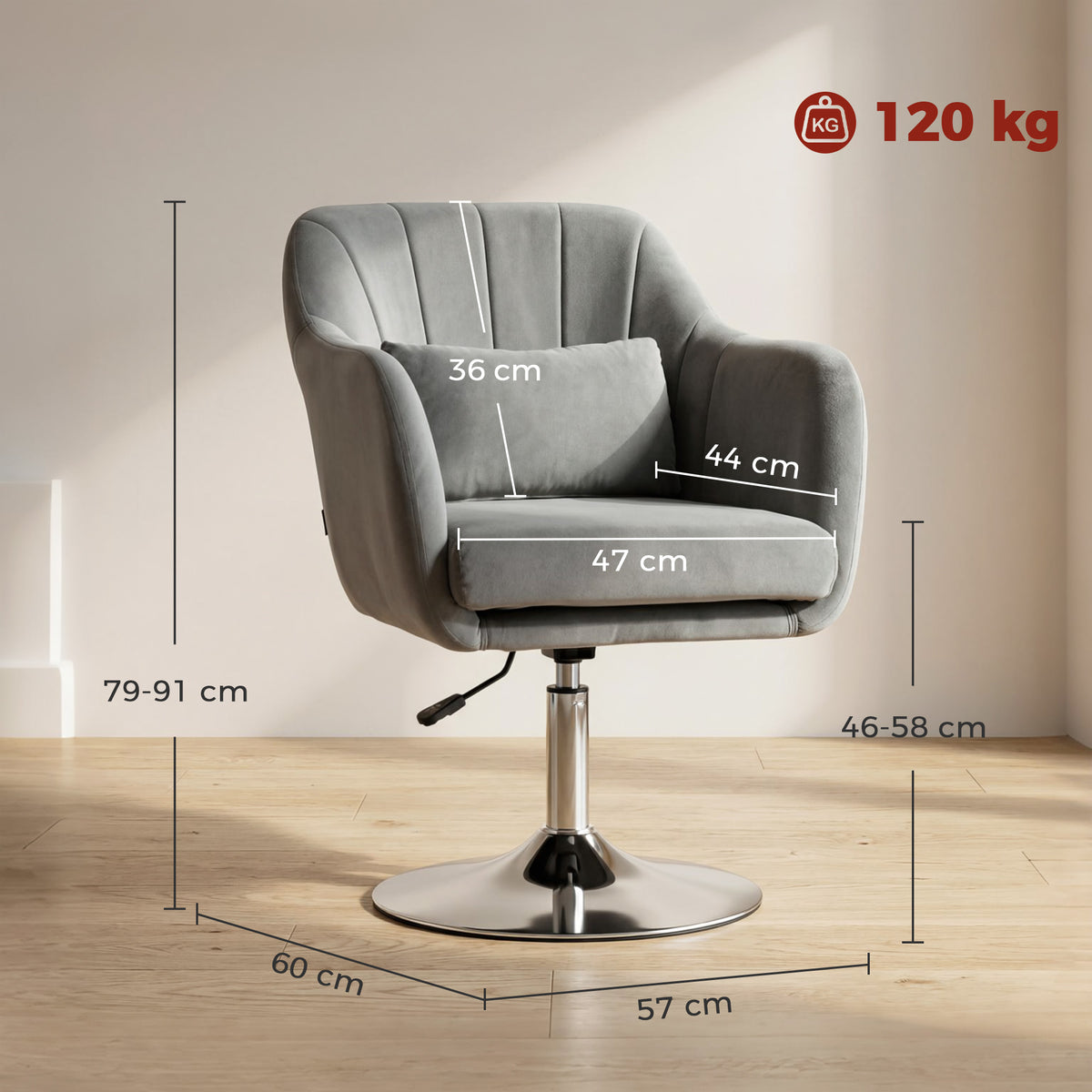 HOMCOM Retro Velvet Swivel Tub Chair with Steel Frame, Cushion Seat, Grey