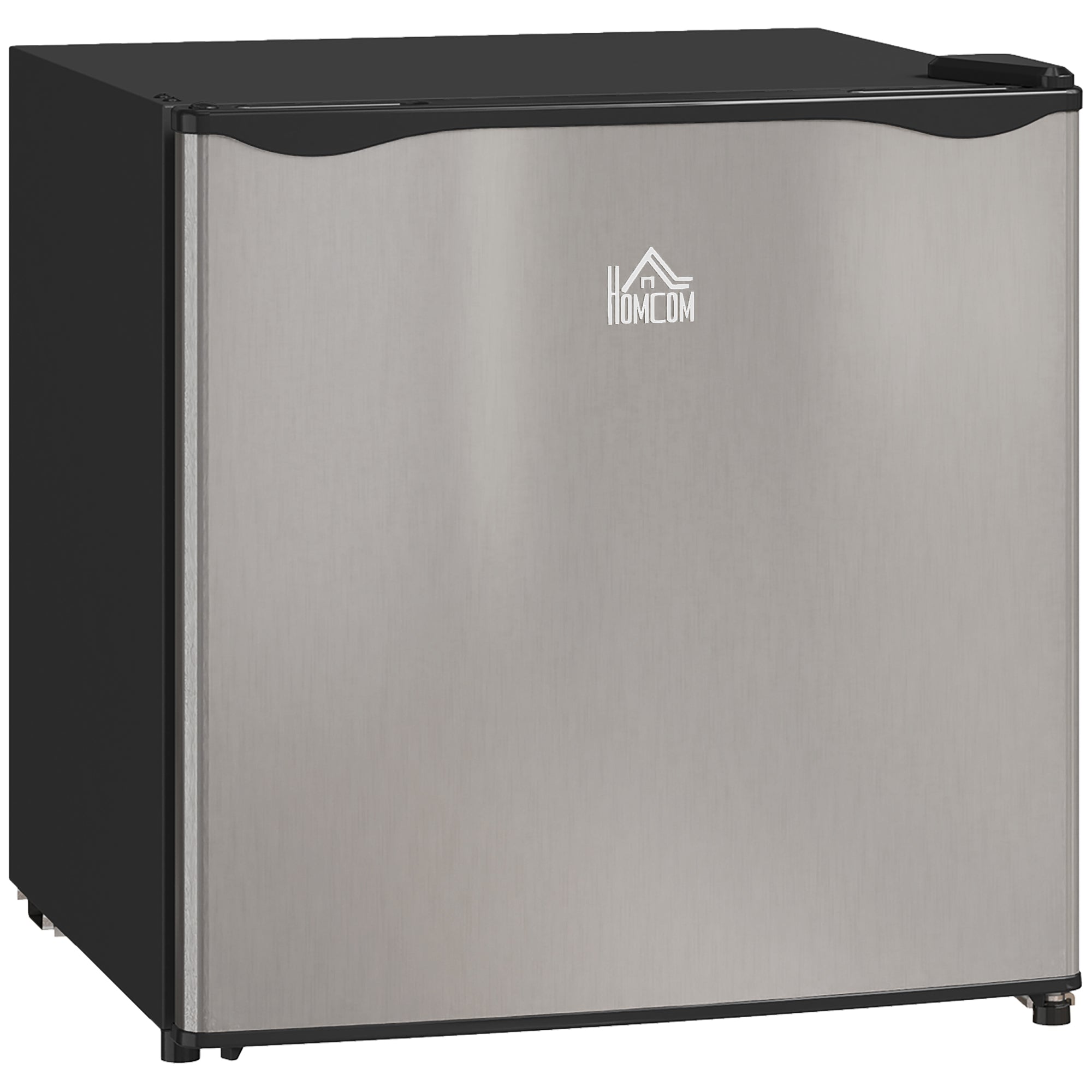 HOMCOM 46 Litre Table Top Mini Fridge, Small Fridge with Ice Box, Reversible Door, Adjustable Temperature and Legs for Bedrooms, Home Office, Silver Tone - North Peak Garden Furniture