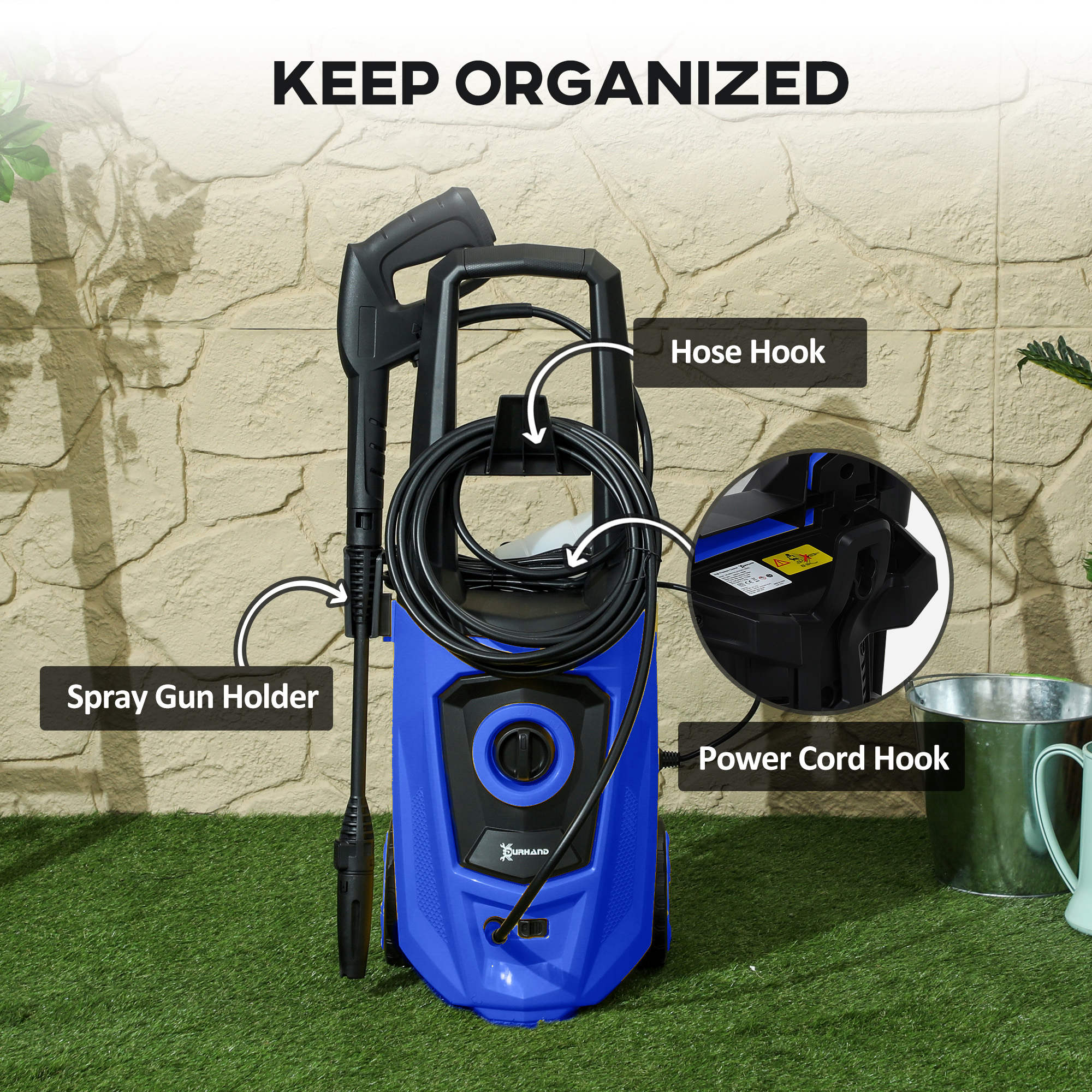 DURHAND High Pressure Washer, 150 Bar Pressure, 510 L/h Flow, 1800W, High-Performance Portable Power Jet Wash Cleaner, Blue - North Peak Garden Furniture