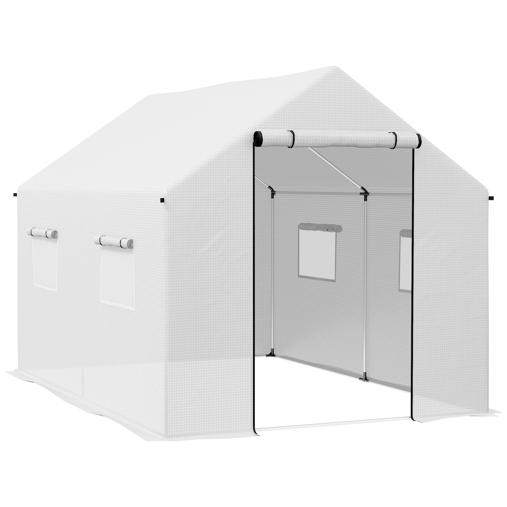 Outsunny Polyethylene Walk-in Polytunnel Greenhouse, 2 x 3(m), White - North Peak Garden Furniture