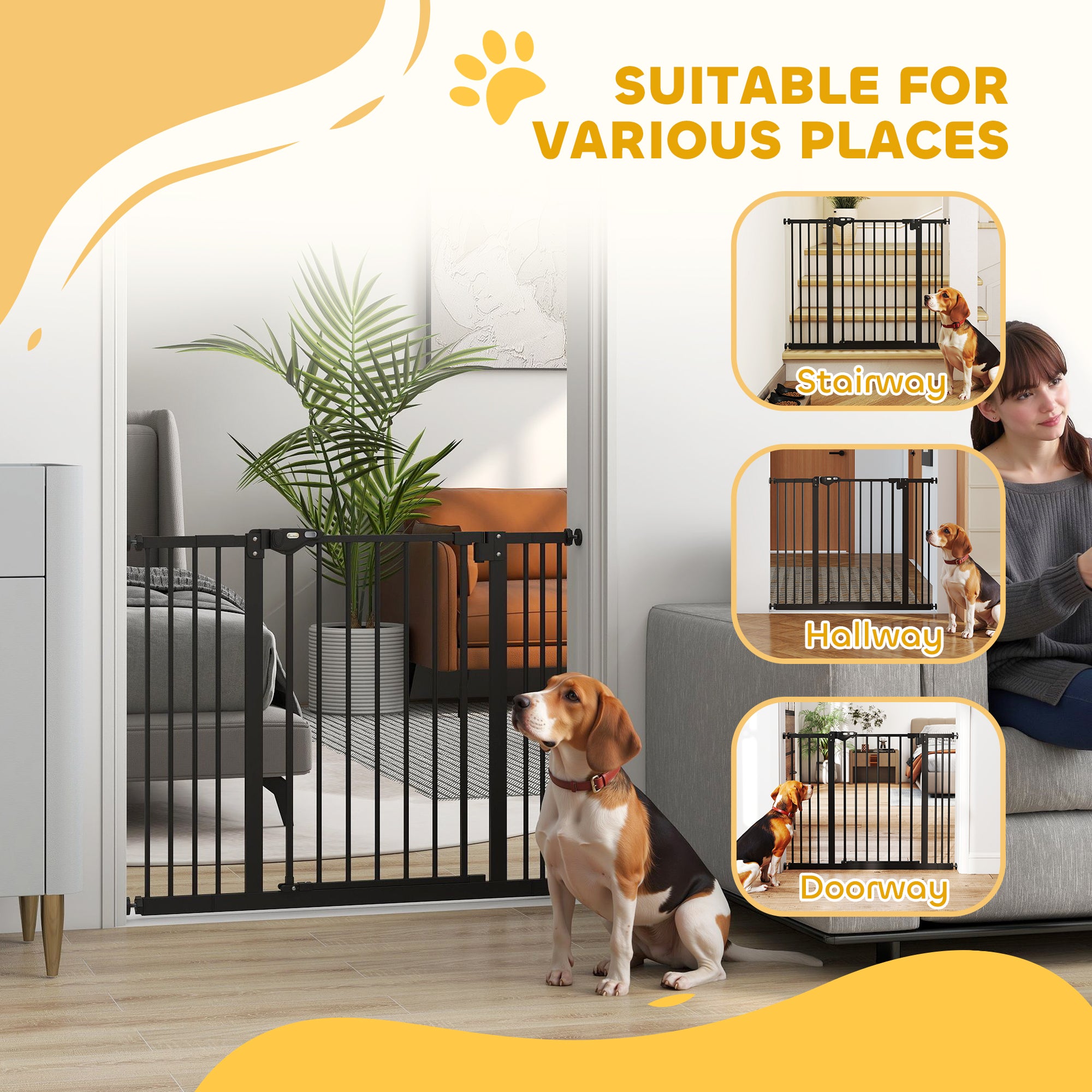 PawHut Metal 74-100cm Wide Adjustable Dog Gate Black - North Peak Garden Furniture