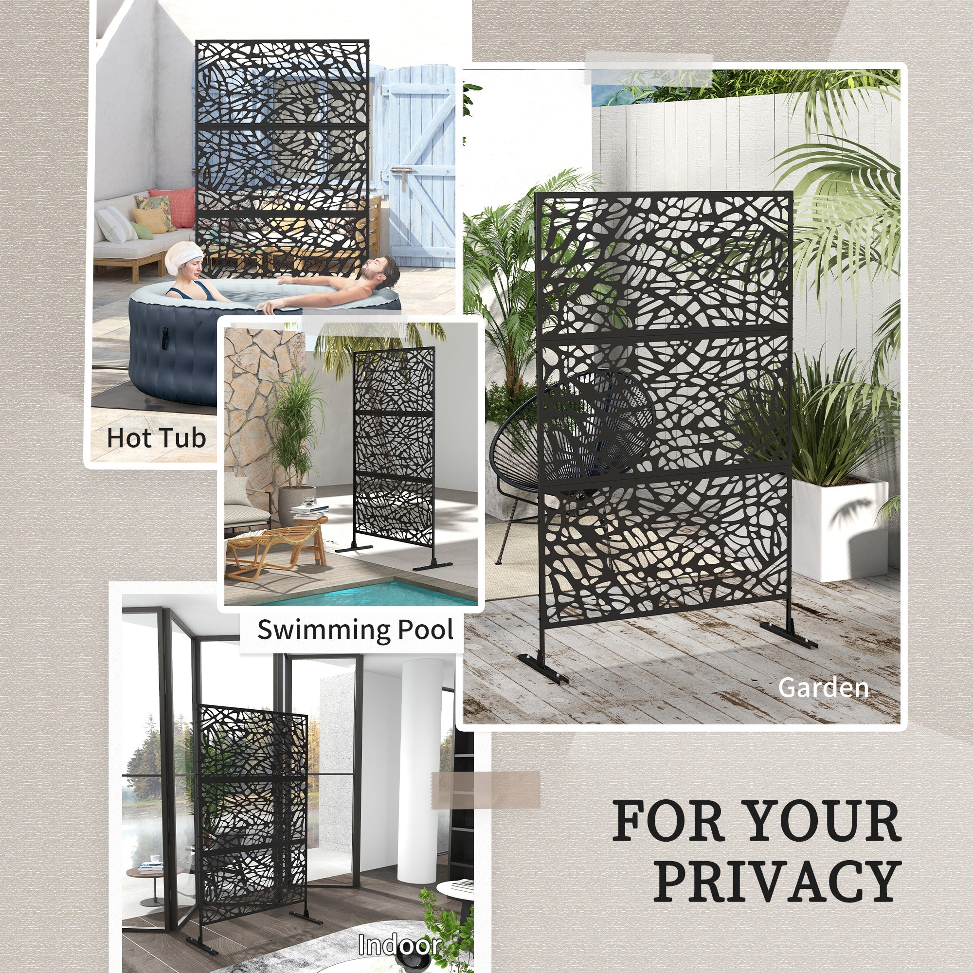 Outsunny Metal Decorative Privacy Screen Outdoor Divider, Black Twisted Lines - North Peak Garden Furniture