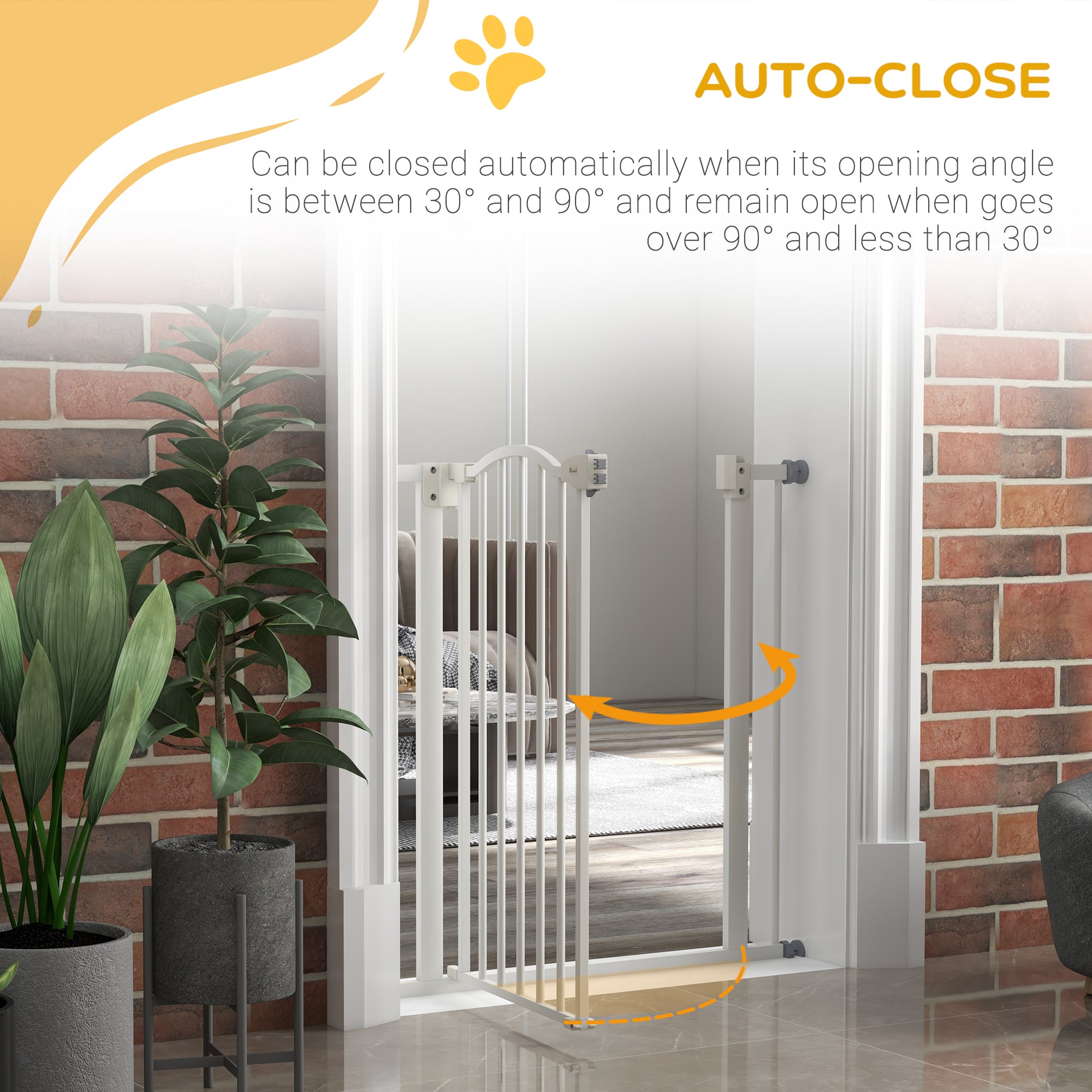PawHut Metal 74-80cm Adjustable Pet Gate Safety Barrier w/ Auto-Close Door White - North Peak Garden Furniture