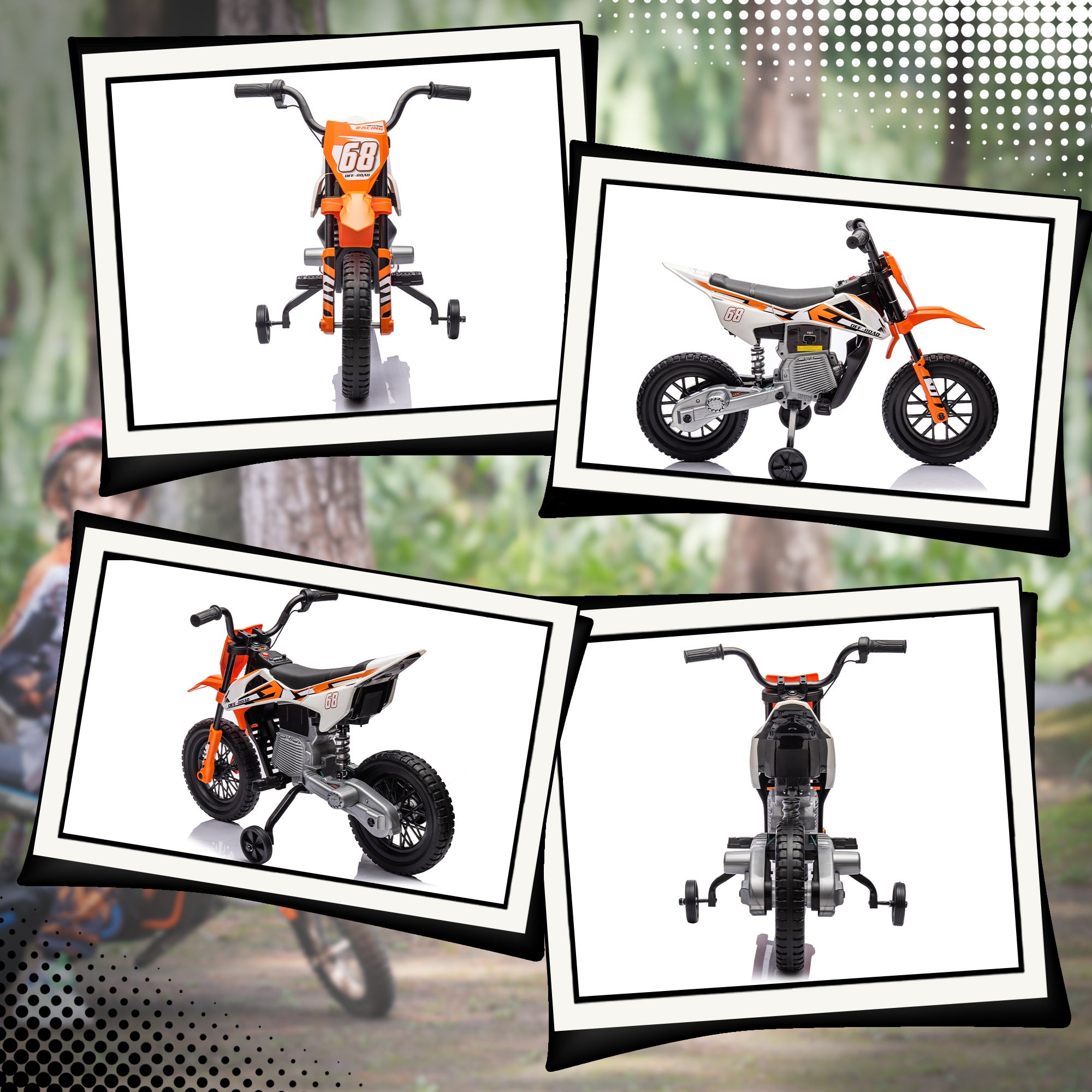 AIYAPLAY 12V Kids Electric Motorbike, Kids Electric Ride on motorcycle w/ Twist Grip Throttle, Training Wheels, Orange - North Peak Garden Furniture