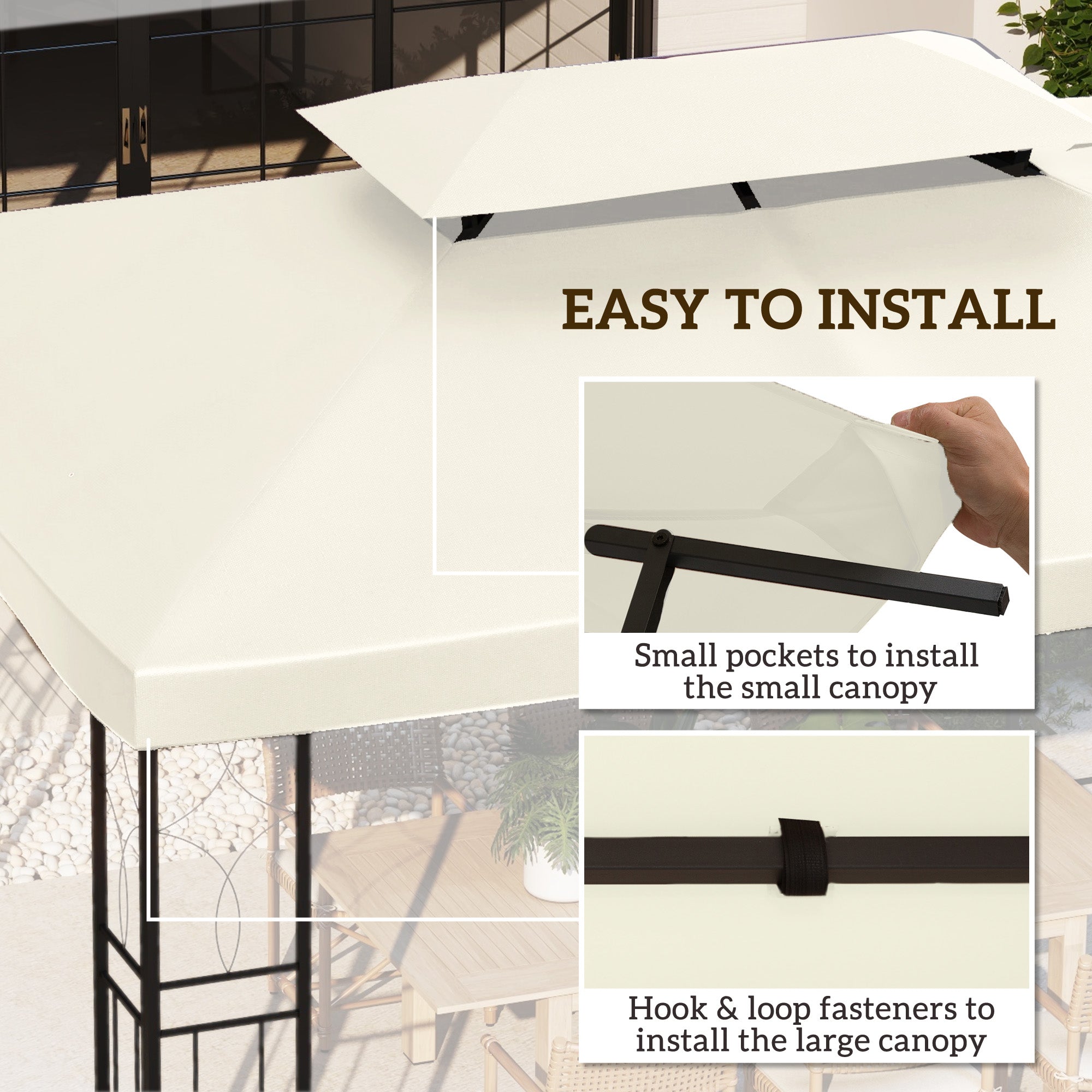 Outsunny 3x4m Gazebo Replacement Roof Canopy 2 Tier Top UV Cover Garden Patio Outdoor Sun Awning Shelters Cream (TOP COVER ONLY) - North Peak Garden Furniture