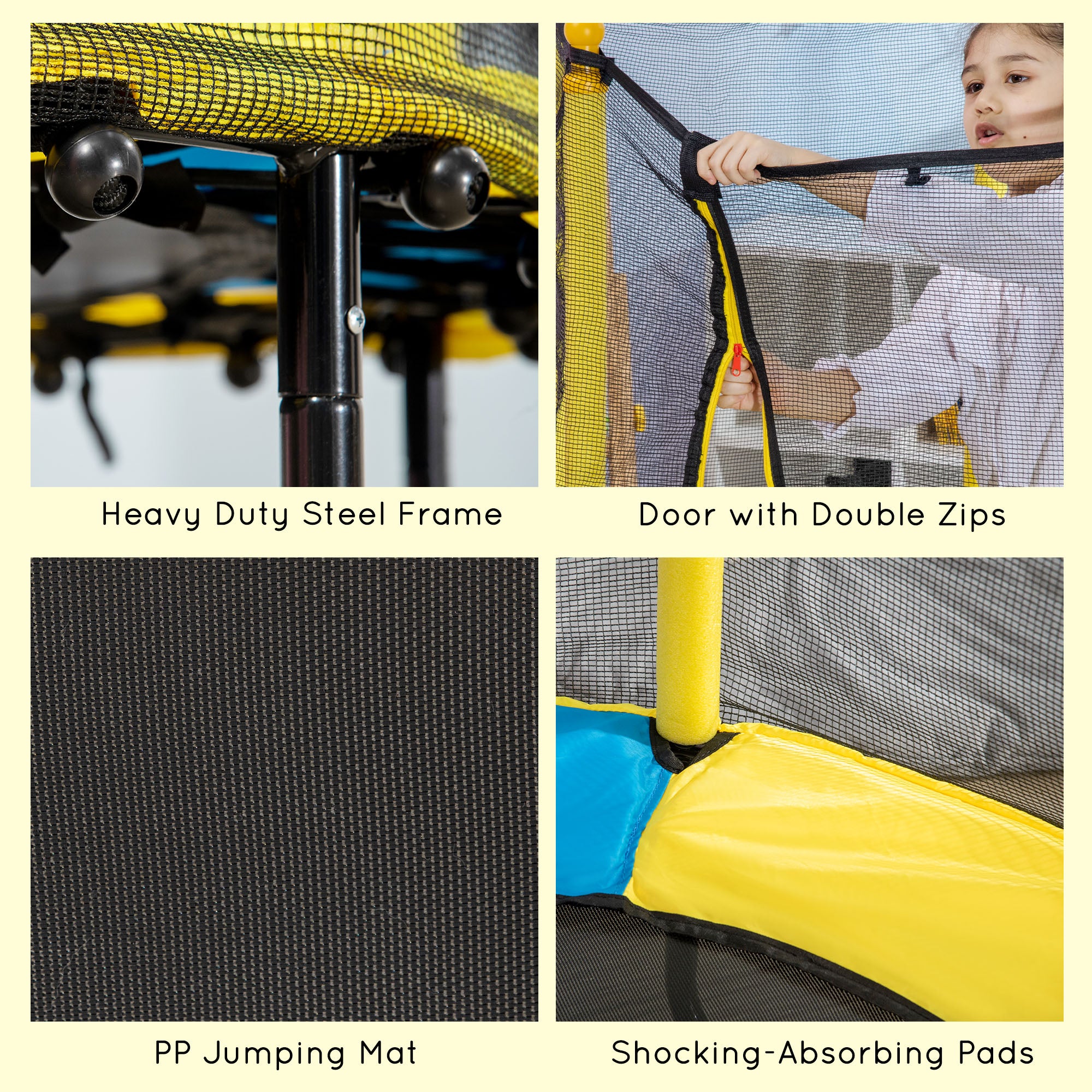 HOMCOM 4.6FT Kids Trampoline, with Safety Net, for Kids 3-10 Years - Yellow