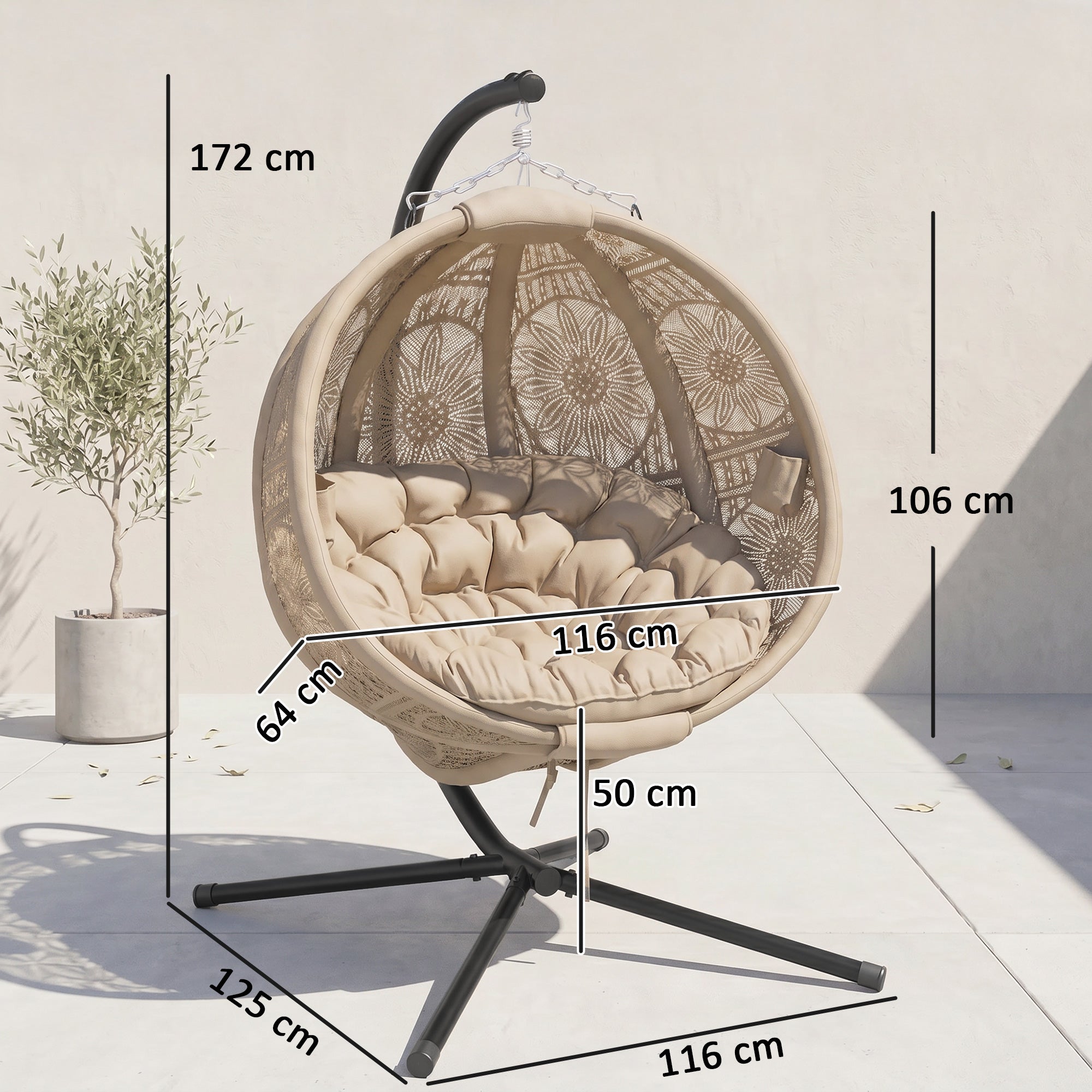 Outsunny Round Egg Basket Chair, with Steel Stand