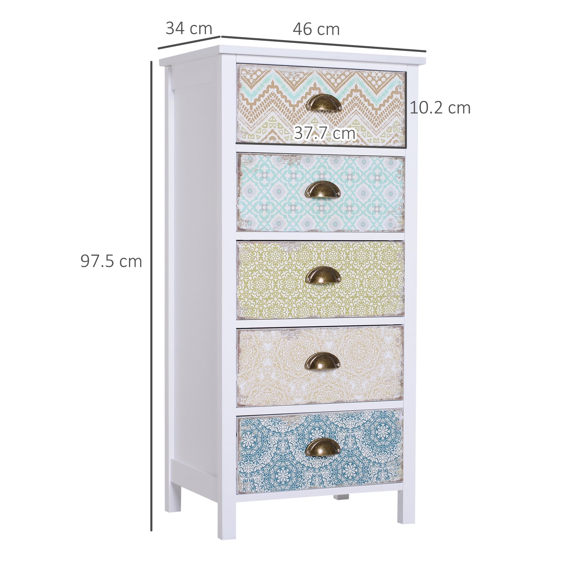 HOMCOM Chest of 5 Drawers Bedside Cabinet Side Storage Chest Entryway Living Room Bedroom Furniture Organizer Unit - North Peak Garden Furniture