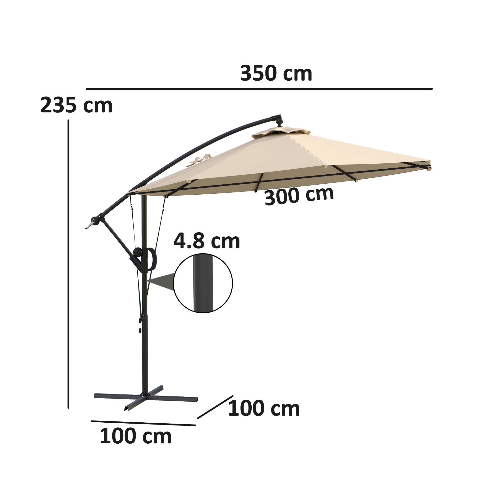 Outsunny 3(m) Garden Cantilever Parasol with Cover and Wind Protection Strap, Round Overhanging Umbrella with Crank Handle and Tilt, Banana Patio Umbrella for Outdoor Sun Shade, UPF50+, Khaki - North Peak Garden Furniture