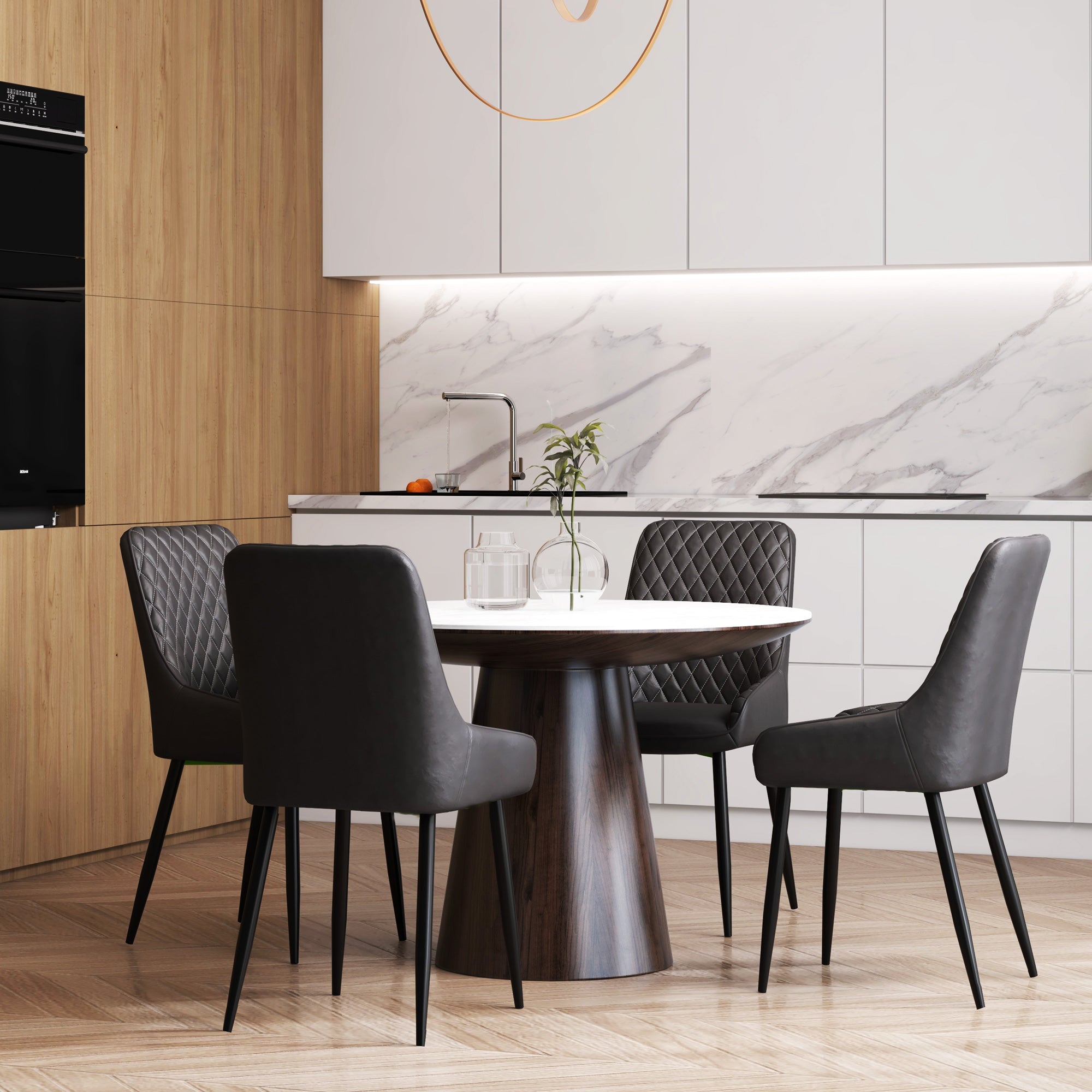 HOMCOM Retro Dining Chair Set of 4, PU Leather Upholstered Side Chairs for Kitchen Living Room with Metal Legs, Grey - North Peak Garden Furniture