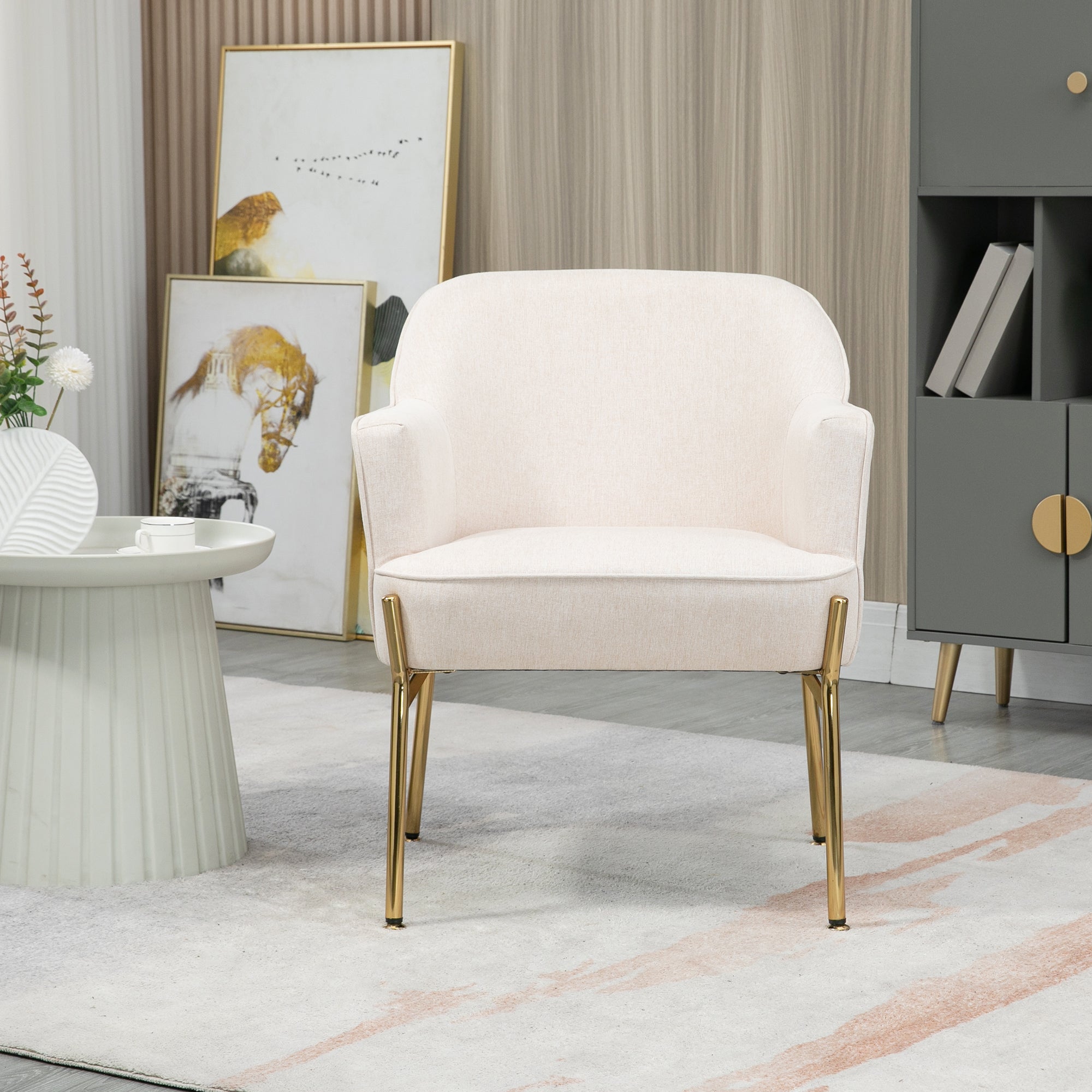 HOMCOM Accent Chair, Living Room Armchair, Vanity Chair with Gold Plating Metal Legs and Soft Padded Seat for Bedroom and Café, Set of 2, White - North Peak Garden Furniture