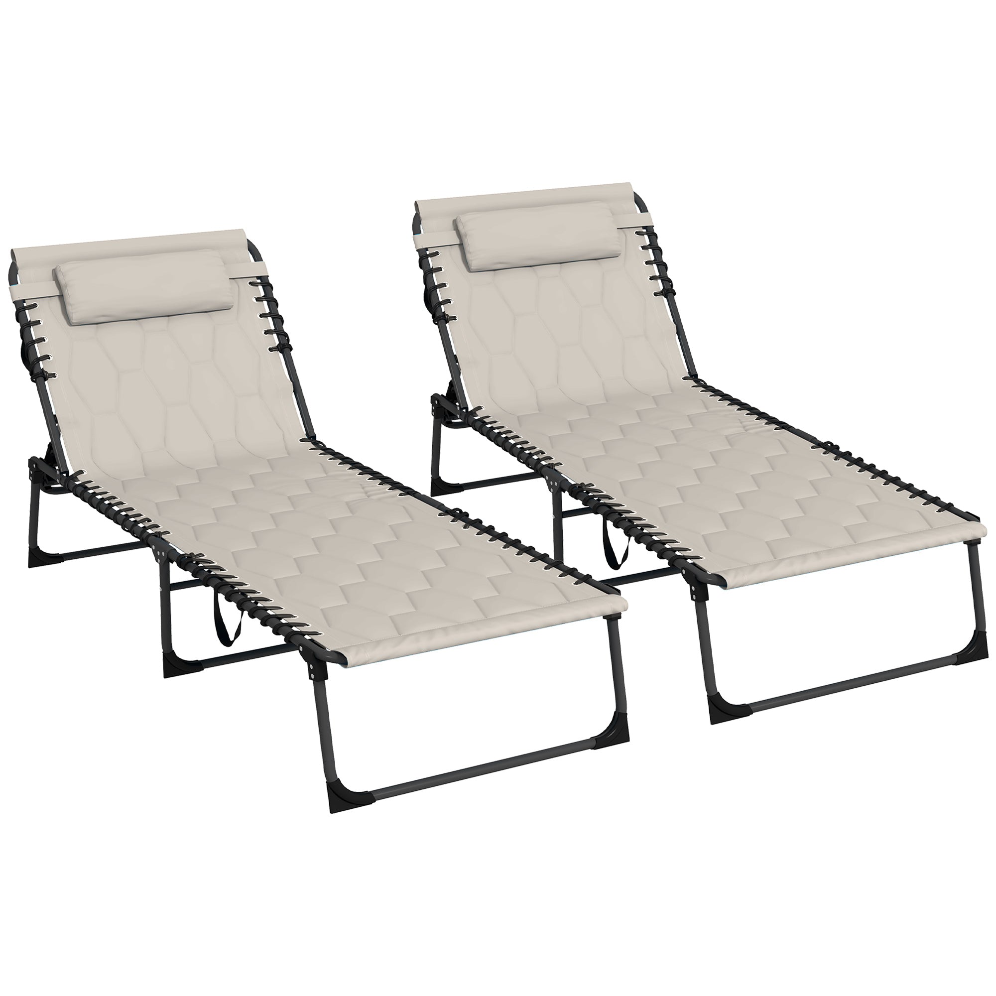 Outsunny Set of Two Sun Loungers, with Five-Position Reclining Backs - Khaki - North Peak Garden Furniture
