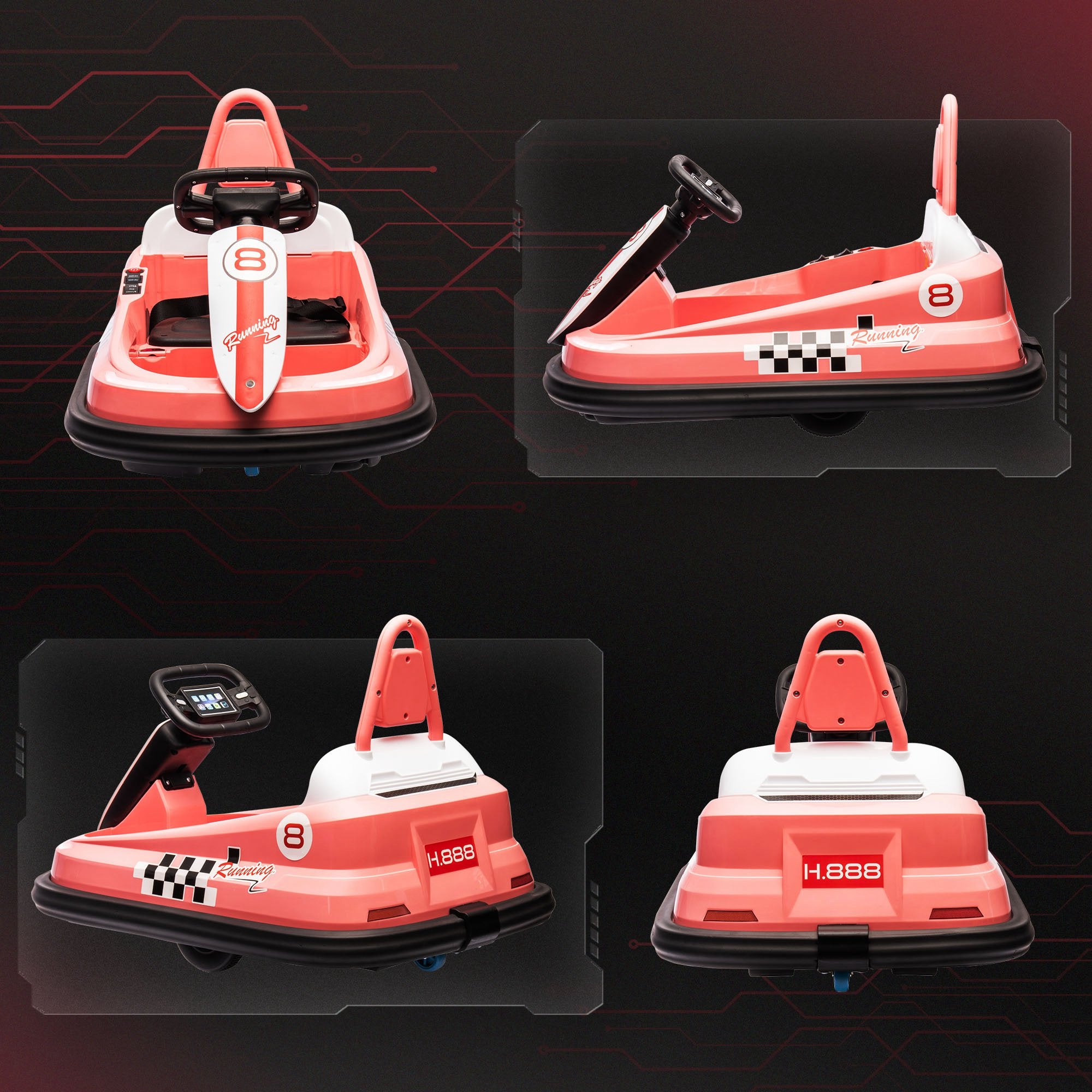 HOMCOM 6V Electric Kids Bumper Car, 6V Spin Waltz Car, with Music, Horn, Lights - Pink - North Peak Garden Furniture