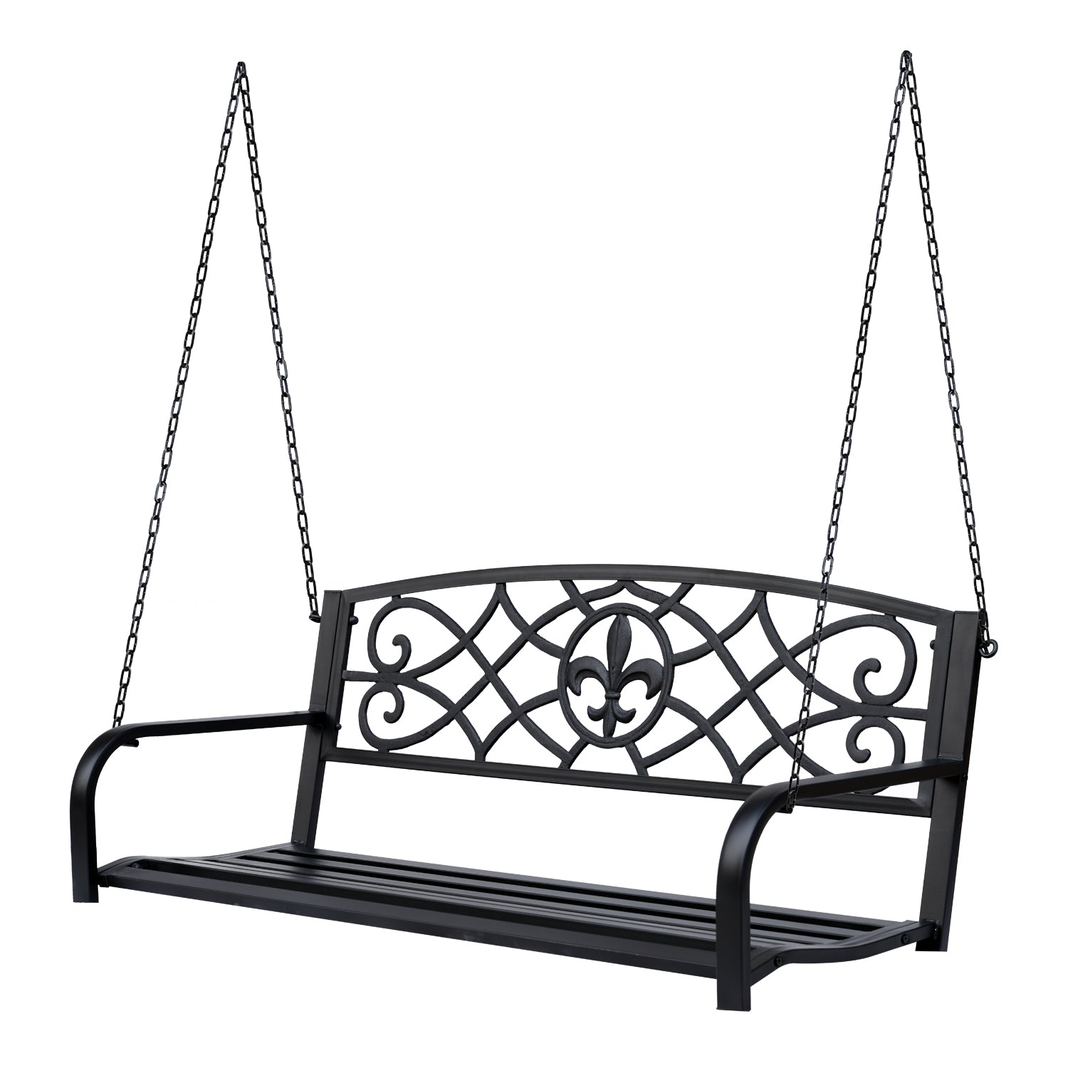 2 Seater Swing Seat Bench, Metal Garden Swing Chair with Chains, Weather Resistant, for the Patio, Yard, Deck and Yard, Black