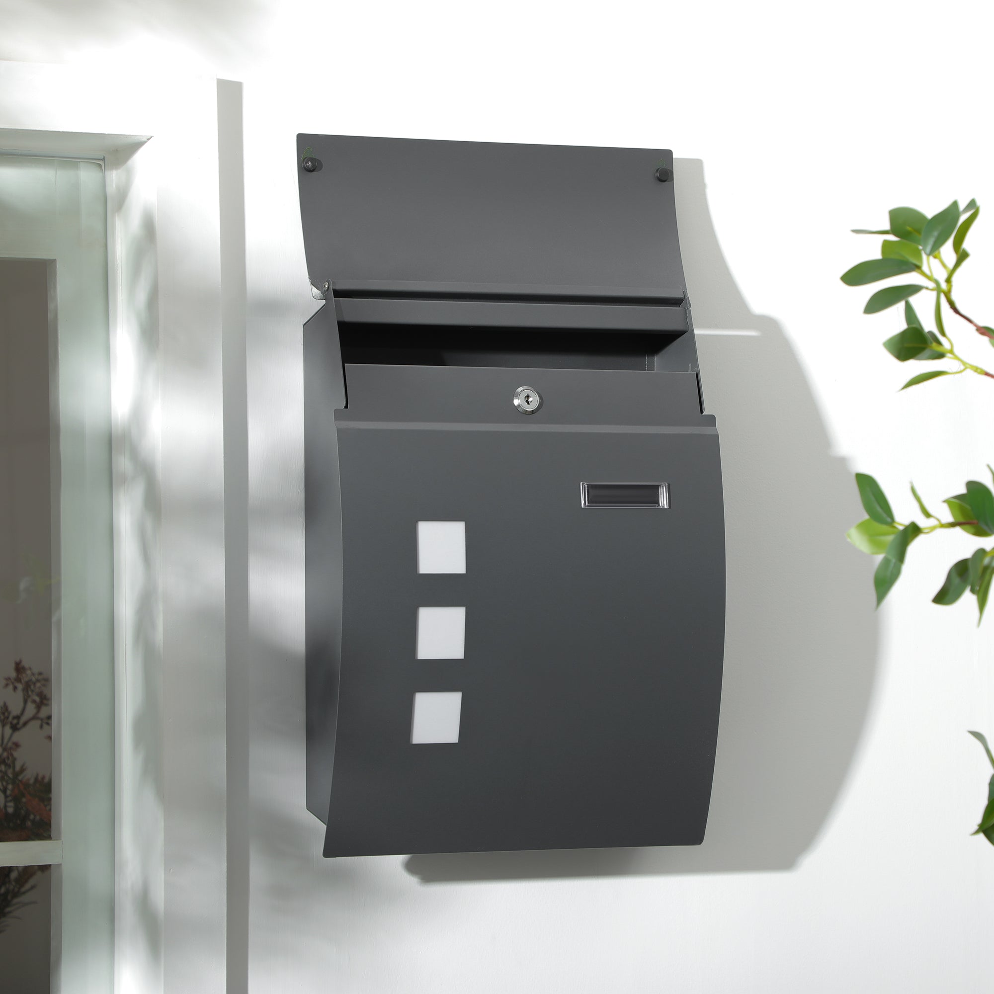 HOMCOM Wall Mounted Letter Box, Weatherproof Post Box for Outside Wall, Modern Mailbox with 2 Keys and Nameplate, Anthracite Grey - North Peak Garden Furniture