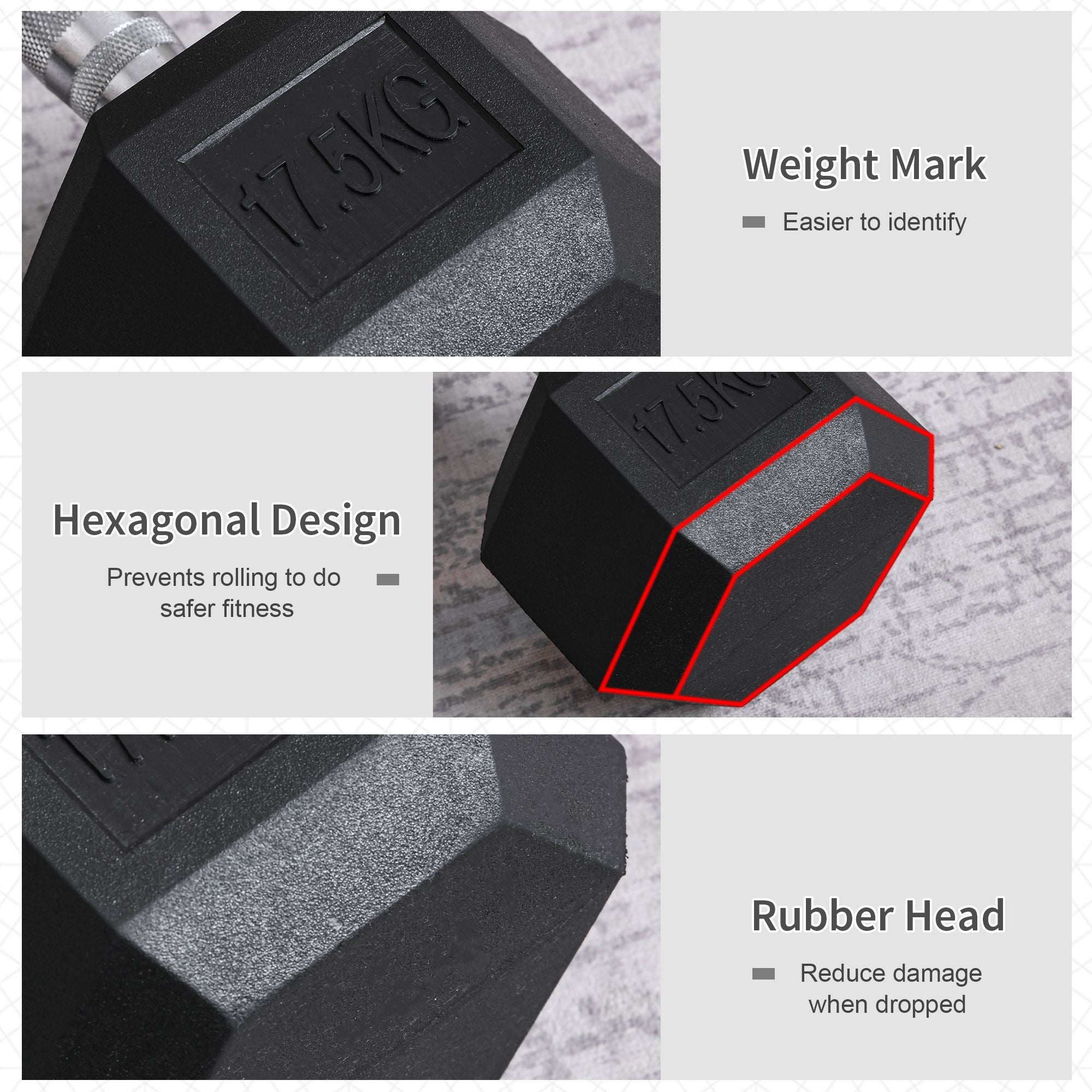 HOMCOM 2x17.5kg Rubber Hex Dumbbell Portable Hand Weights Dumbbell Home Gym Workout Fitness Hand Dumbbell - North Peak Garden Furniture