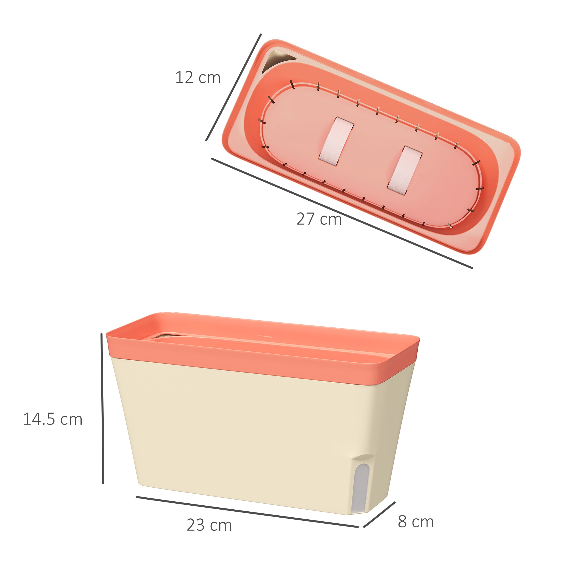 Outsunny Set of 3 Self Watering Plant Pots Outdoor, 27cm Rectangular Garden Planters with Visual Water Level Window, Plastic Flower Pots for Indoor Outdoor Garden Balcony Windowsil - North Peak Garden Furniture