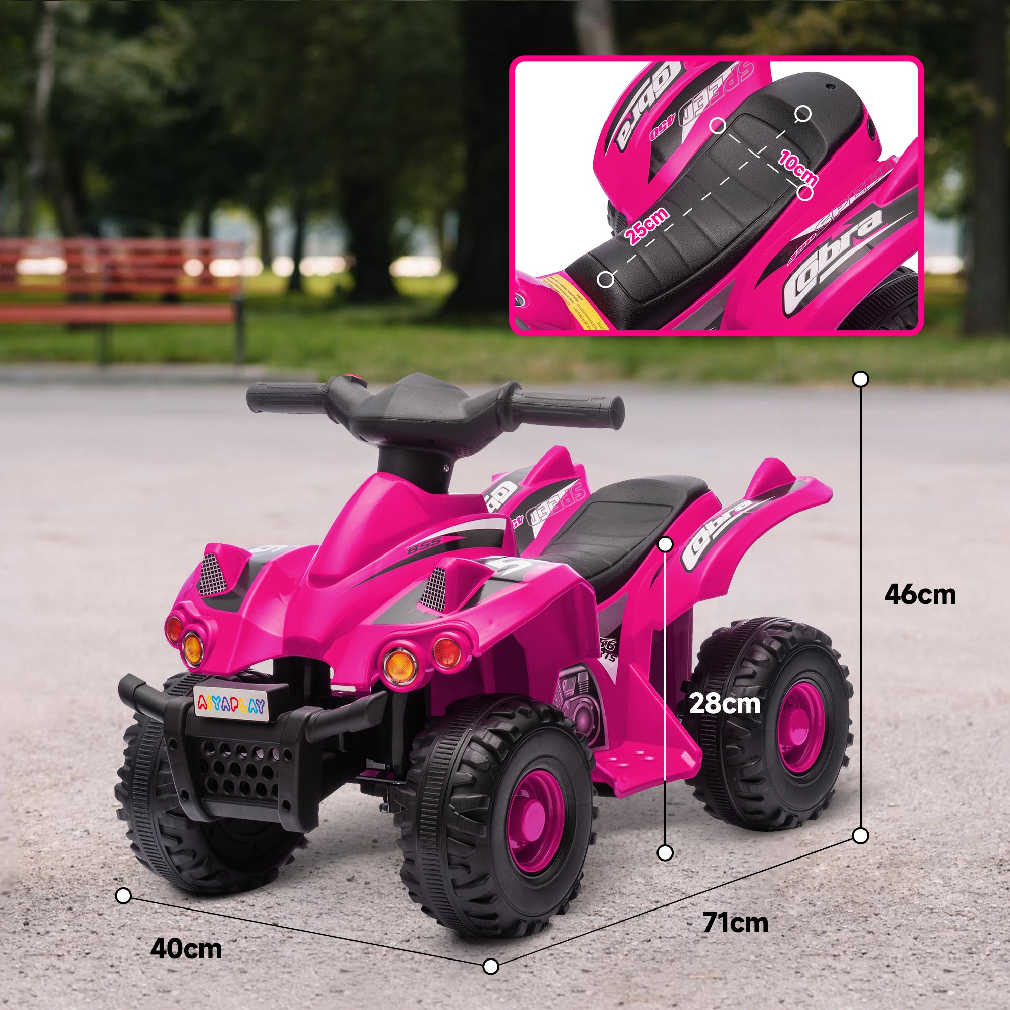 AIYAPLAY 6V Kids Electric Quad Bike w/ Music, Forward Function, for 2-6 Years, Pink - North Peak Garden Furniture