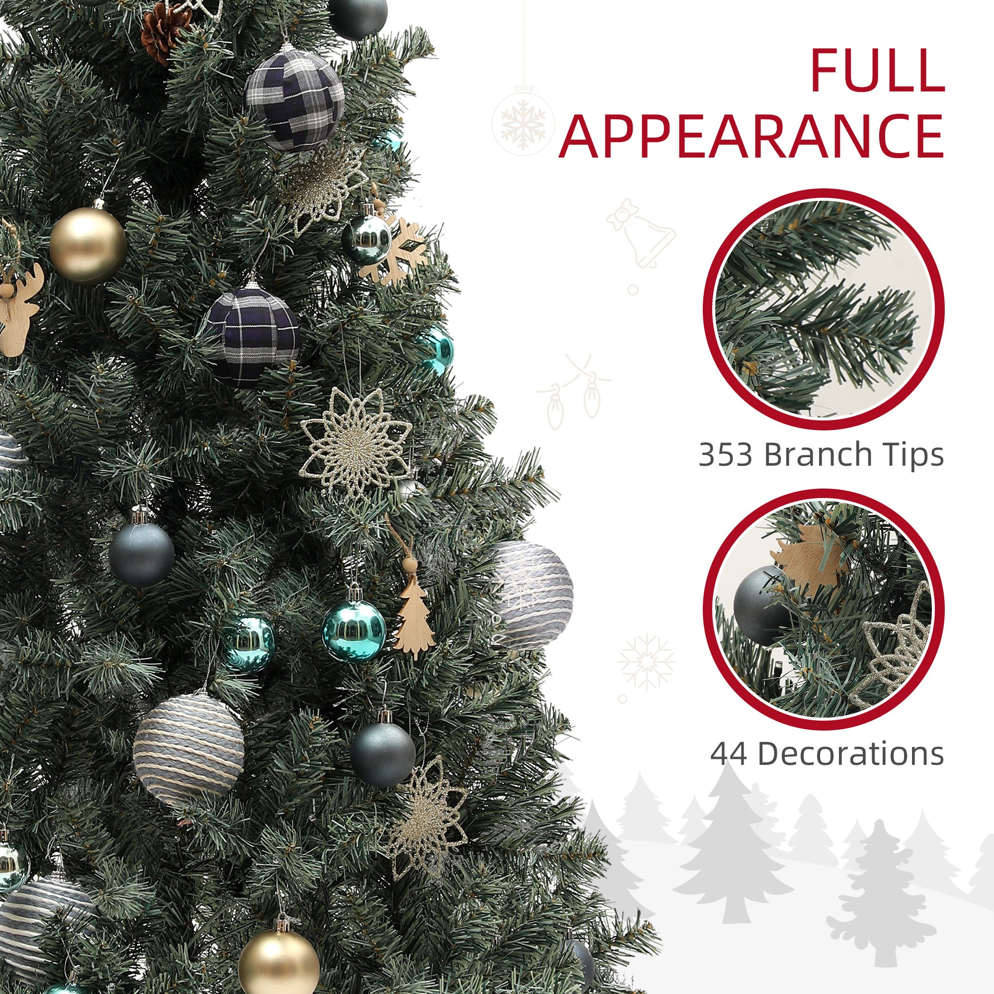 HOMCOM 5ft Pre-Lit and Xmas Tree with Decorations - North Peak Garden Furniture