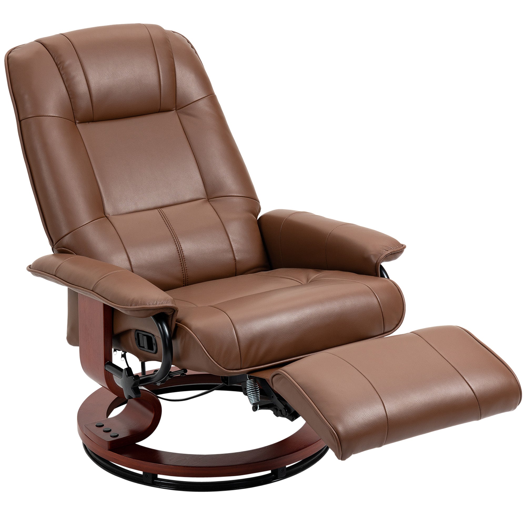 HOMCOM Faux Leather Armchair, with 145° Reclining Back and Footrest - Brown - North Peak Garden Furniture