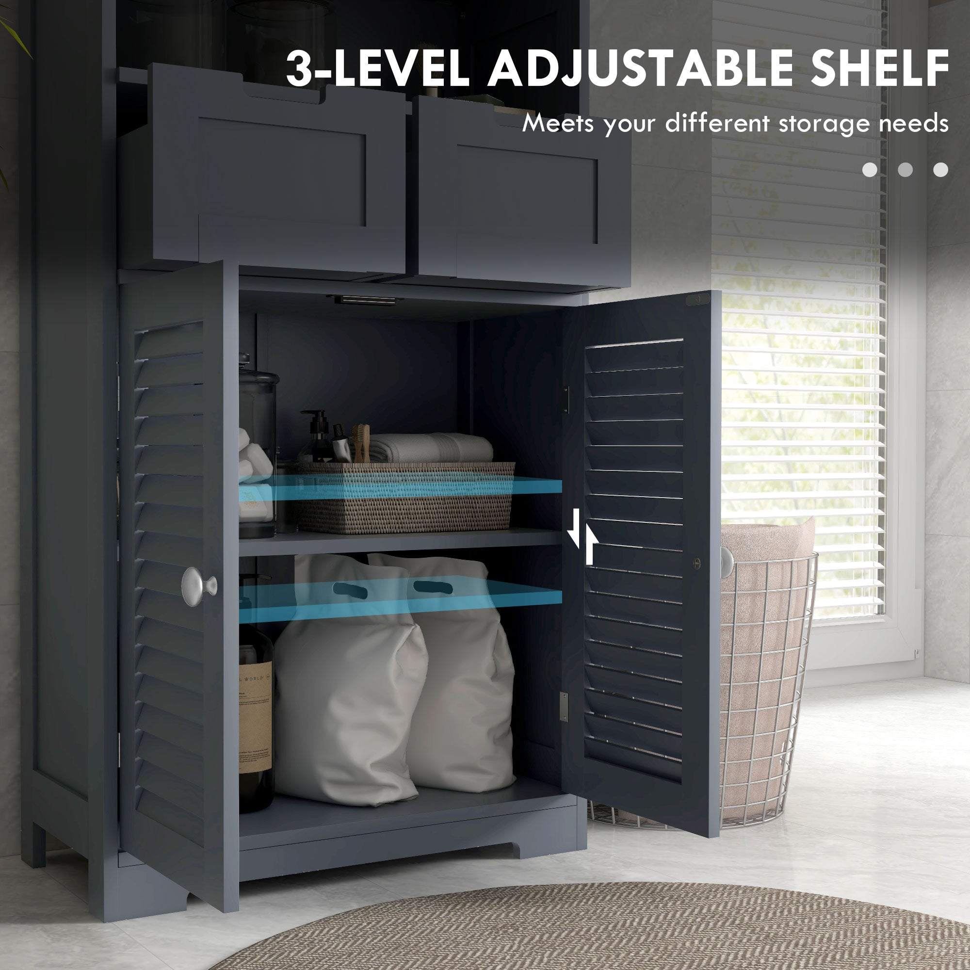 kleankin Three-Part Bathroom Storage Unit, with Shelf, Drawers & Cupboard - Grey - North Peak Garden Furniture