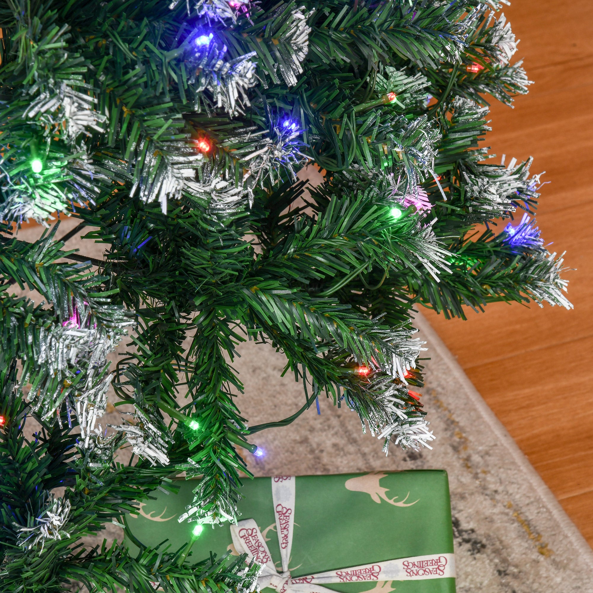 HOMCOM 7FT Tall Prelit Pencil Slim Artificial Christmas Tree with Realistic Branches, 350 Colourful LED Lights and 818 Tips, Xmas Decoration, Green - North Peak Garden Furniture