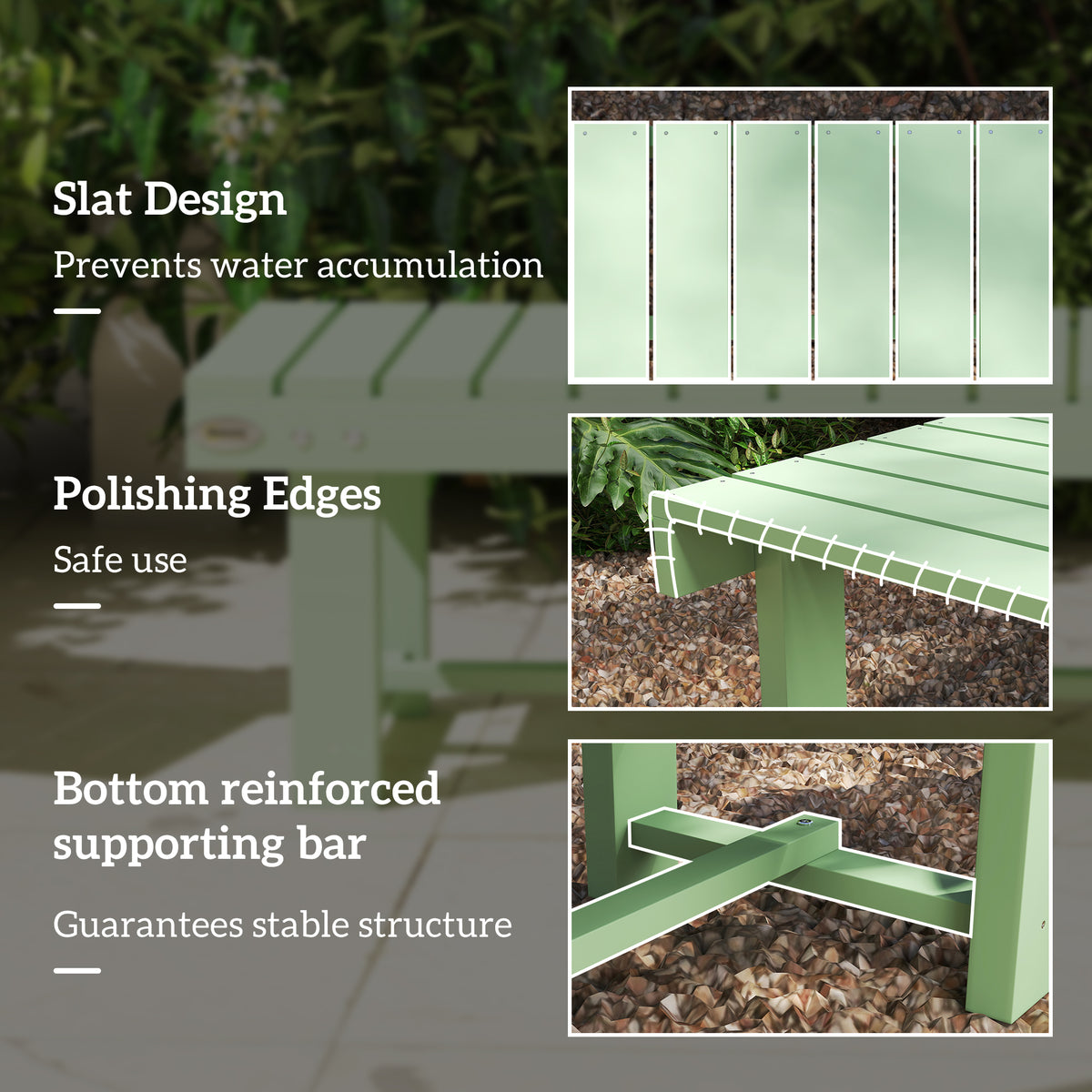 Outsunny Wooden Garden Bench, Backless Outdoor Loveseat with Slatted Seat, Light Green