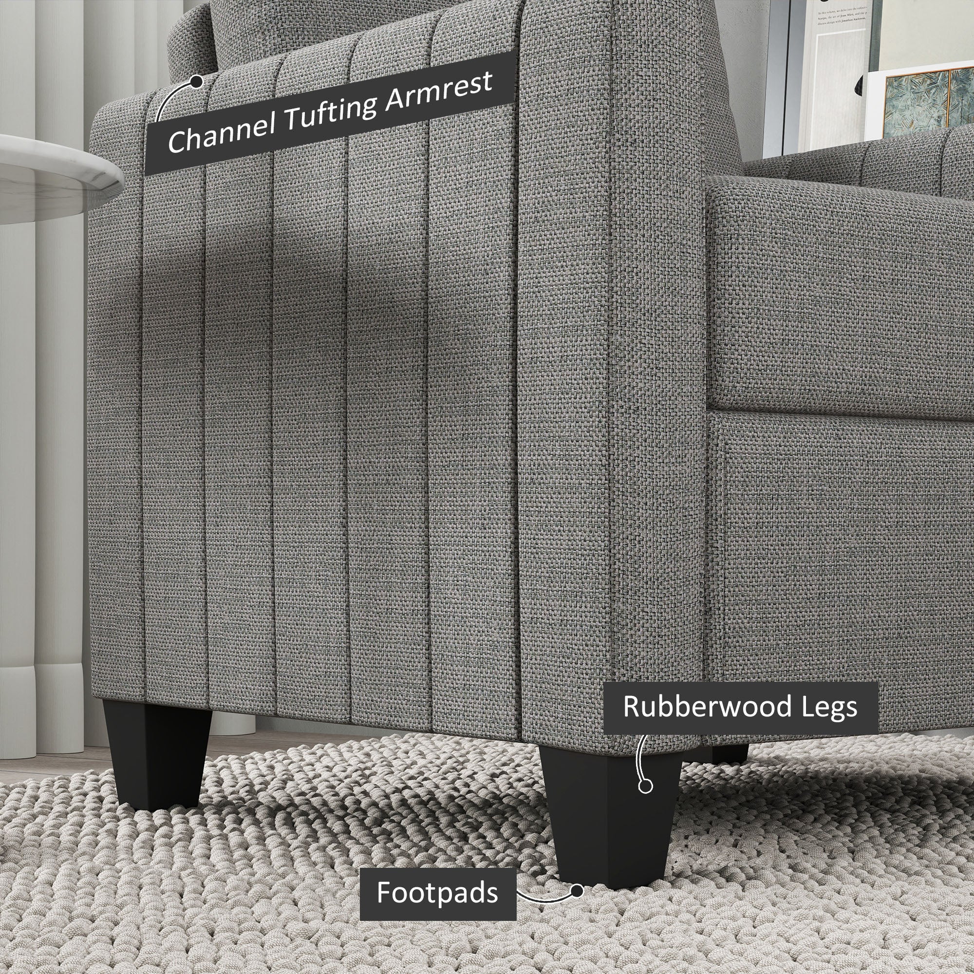 HOMCOM Modern Boxy Linen-Look Armchair - Light Grey - North Peak Garden Furniture