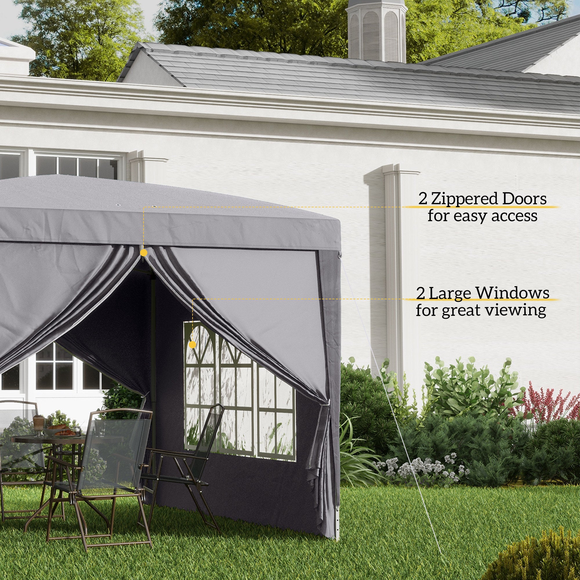 Outsunny 3 x 3 Meters Pop Up Water Resistant Gazebo Wedding Camping Party Tent Canopy Marquee with Carry Bag and 2 Windows, Grey