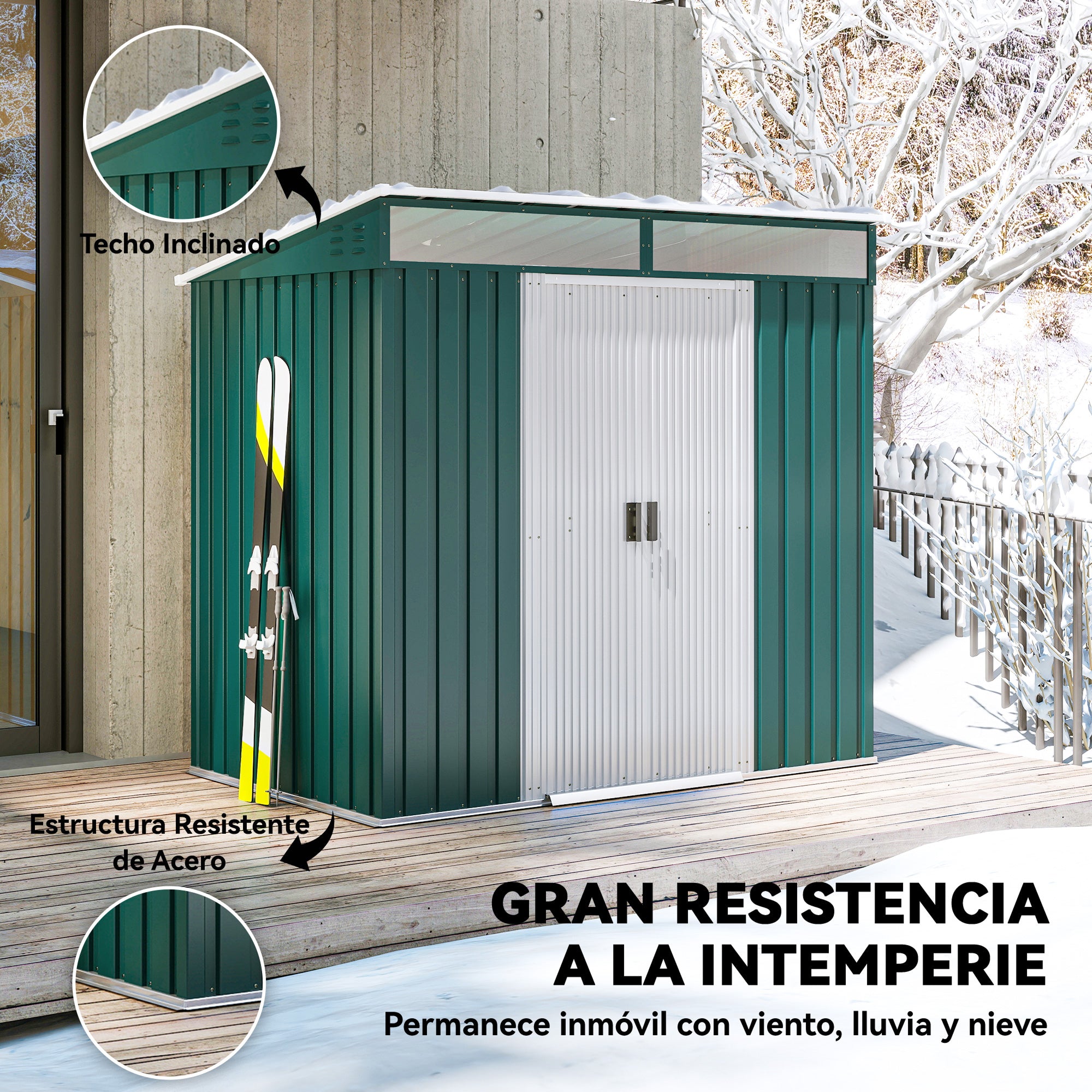 Outsunny 6.5 x 4FT Galvanised Metal Shed with Foundation Kit, Lockable Tool Garden Shed with Double Sliding Doors, Vents, Green
