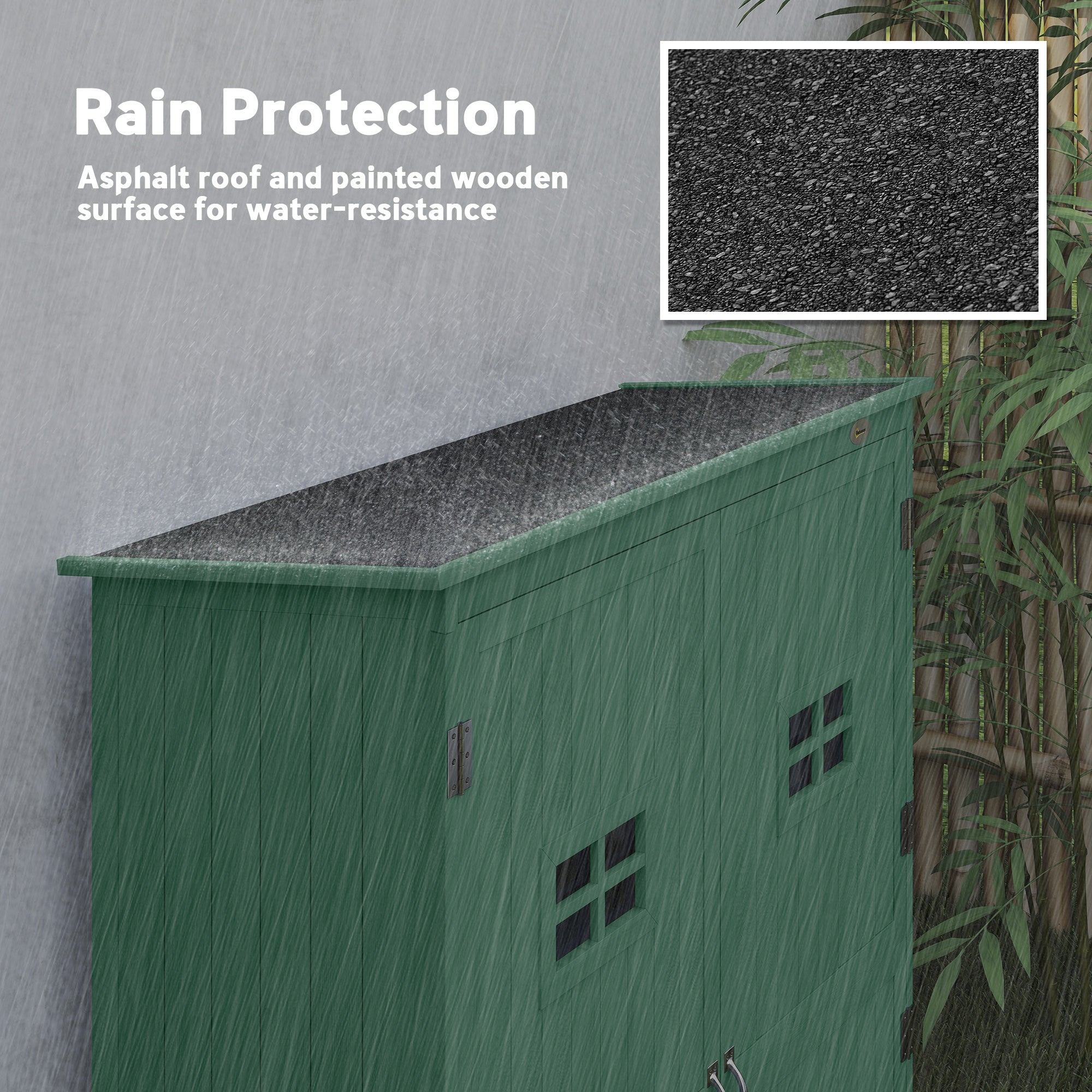 Outsunny Wooden Garden Shed with Two Windows, Tool Storage Cabinet, Outdoor Double Door organiser 127.5L x 50W x 164H cm, Green