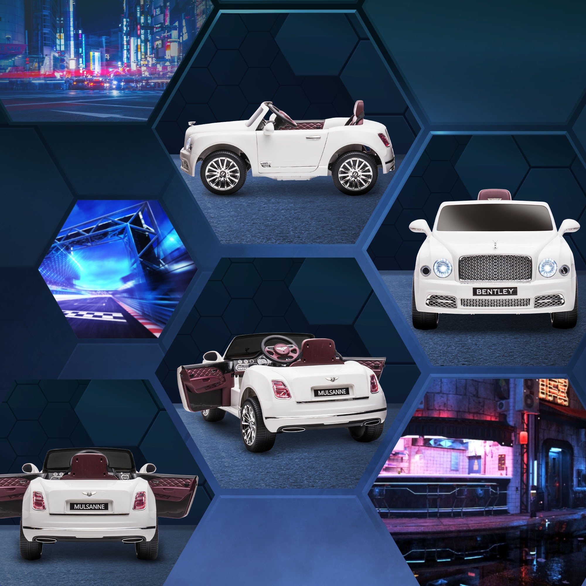 HOMCOM Bentley Mulsanne Licensed Kids Electric Ride-On Car, with Remote Control. LED lights, Music - White - North Peak Garden Furniture