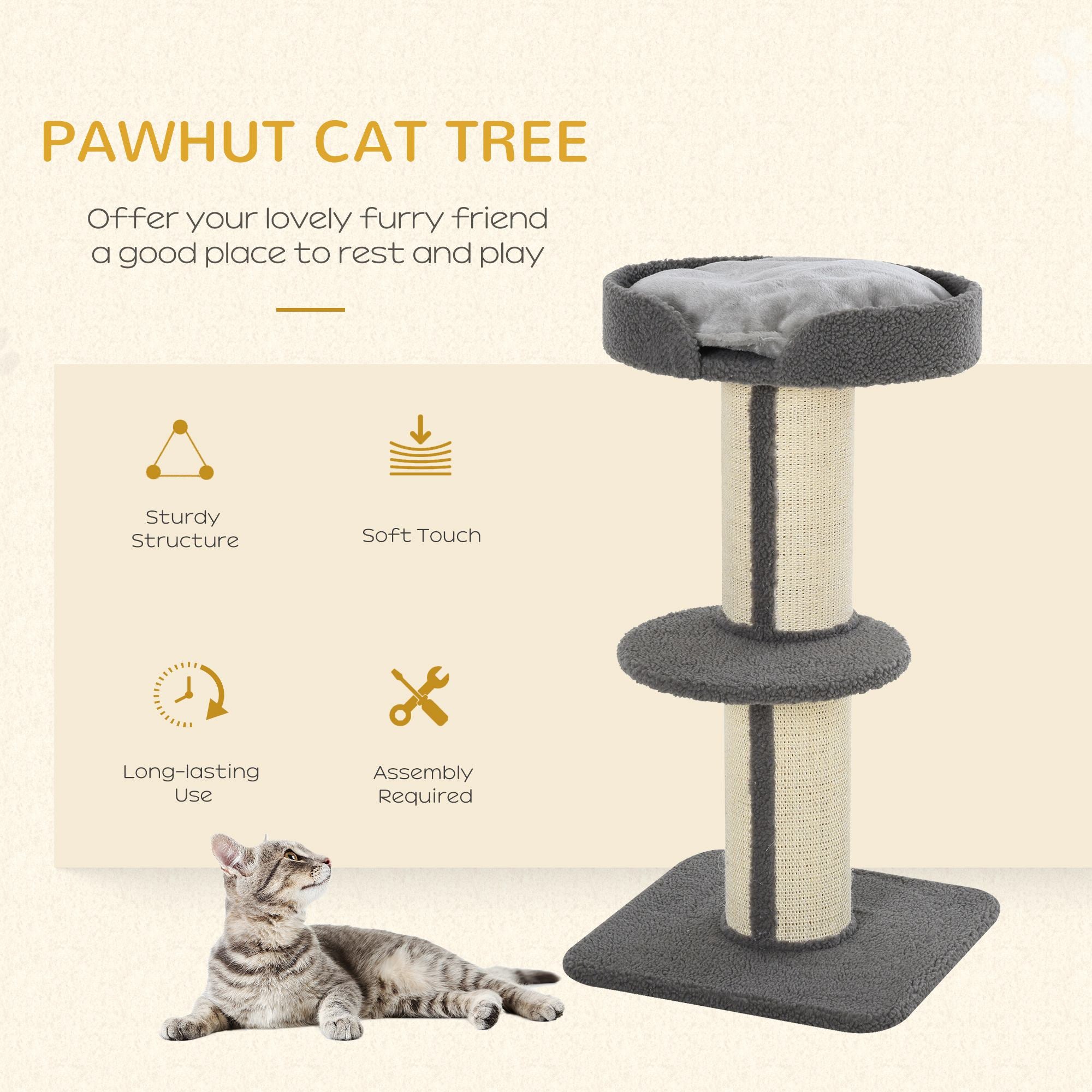 PawHut 91cm Cat Tower Scratching Posts Cat Tree for Indoor Cats Kitten Activity Centre Grey - North Peak Garden Furniture