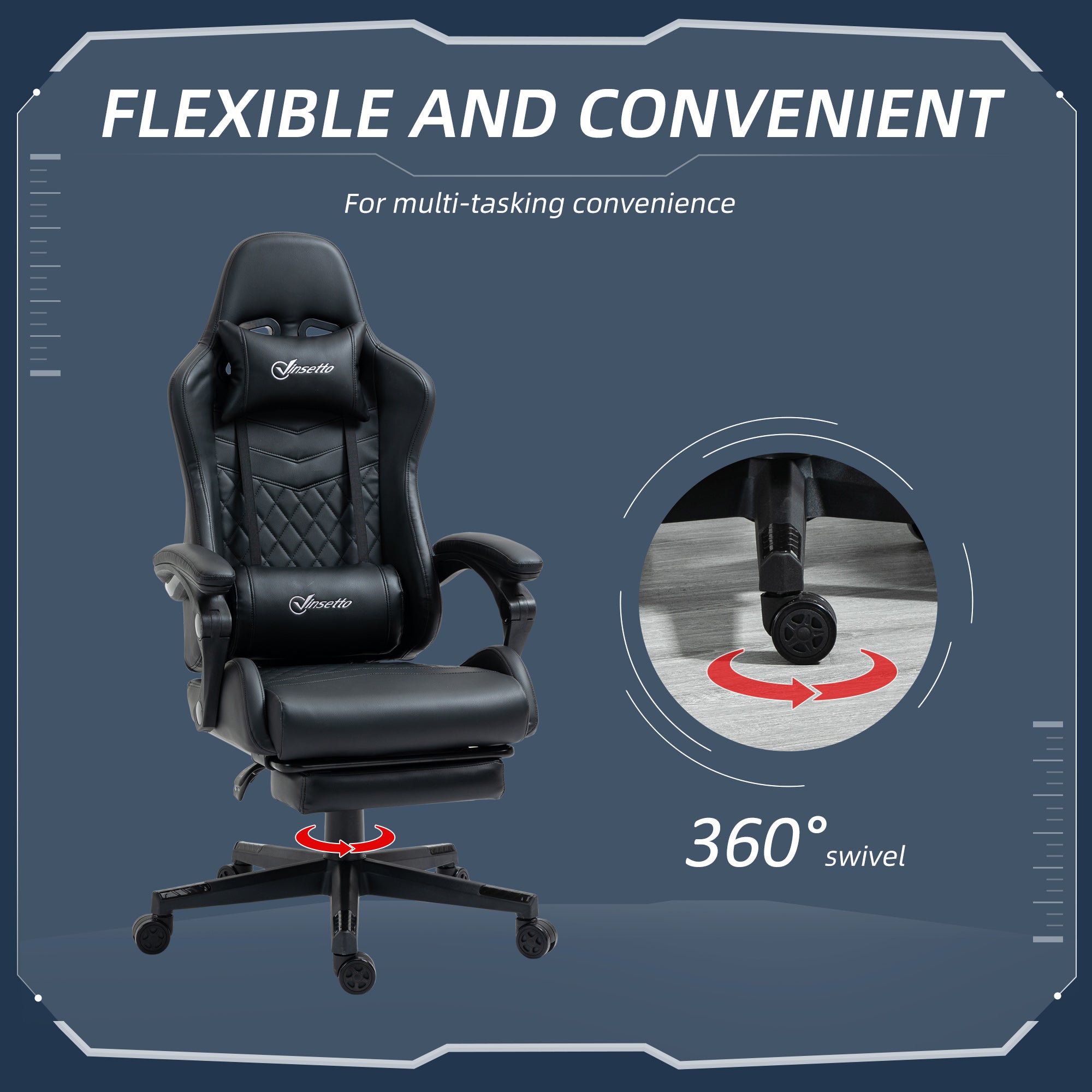 Vinsetto Computer Gaming Chair with Footrest, Video Gaming Chair for Adults with 130° Reclining Back, Desk Chair with Lumbar Support and Adjustable Height, Black - North Peak Garden Furniture