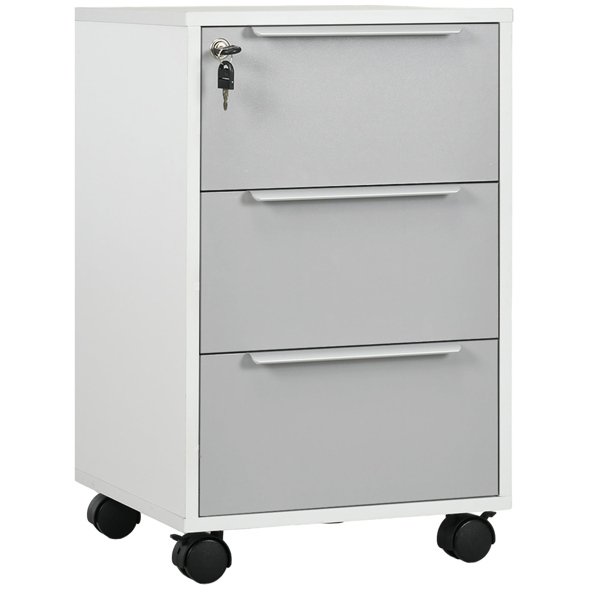 HOMCOM 3-Drawer Locking File Cabinet Mobile Chest of Drawers Side Table on Wheels for Home Office, Bedroom and Living room - North Peak Garden Furniture