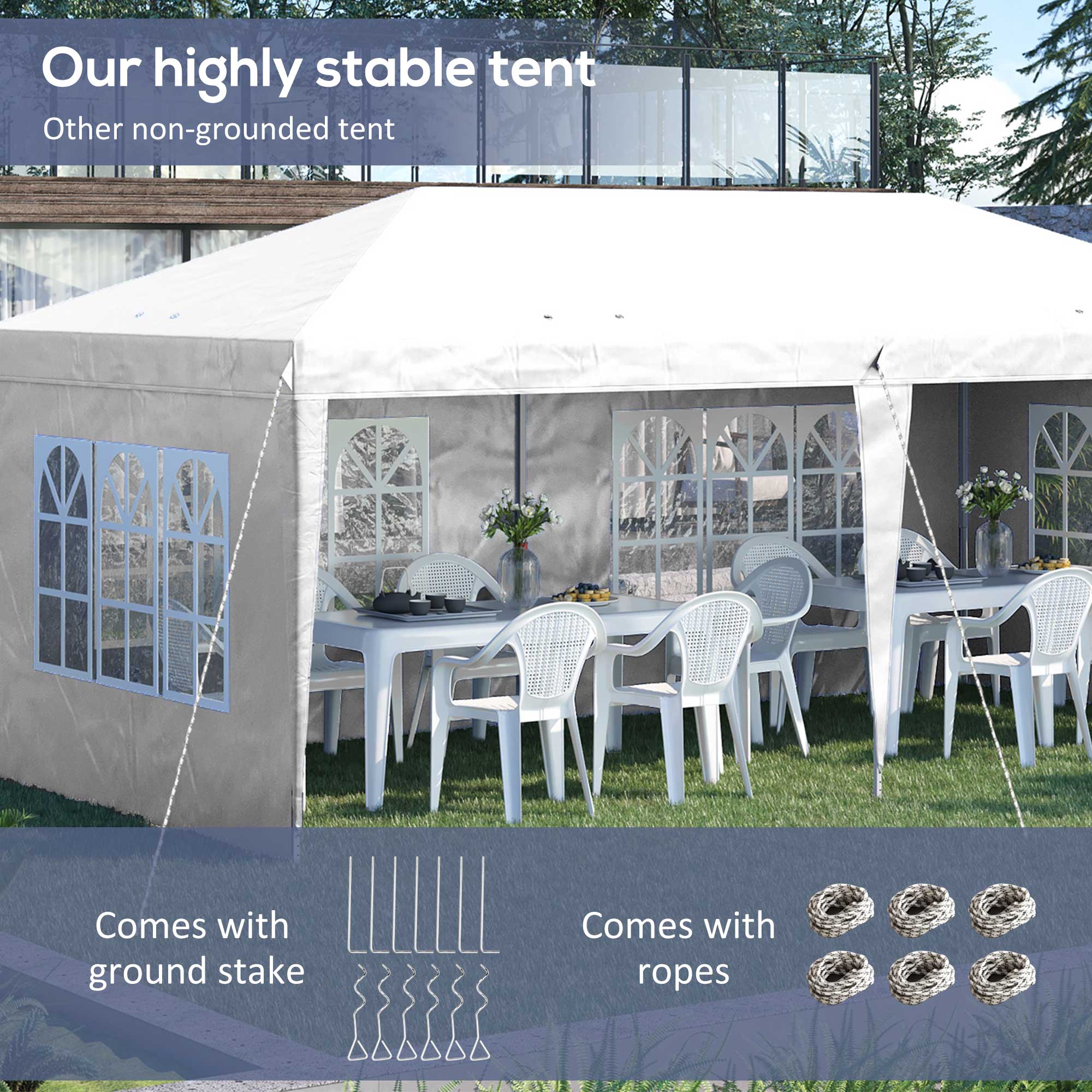 Outsunny 3 x 6m Pop Up Gazebo, Height Adjustable Marquee Party Tent with Sidewalls and Storage Bag, White - North Peak Garden Furniture
