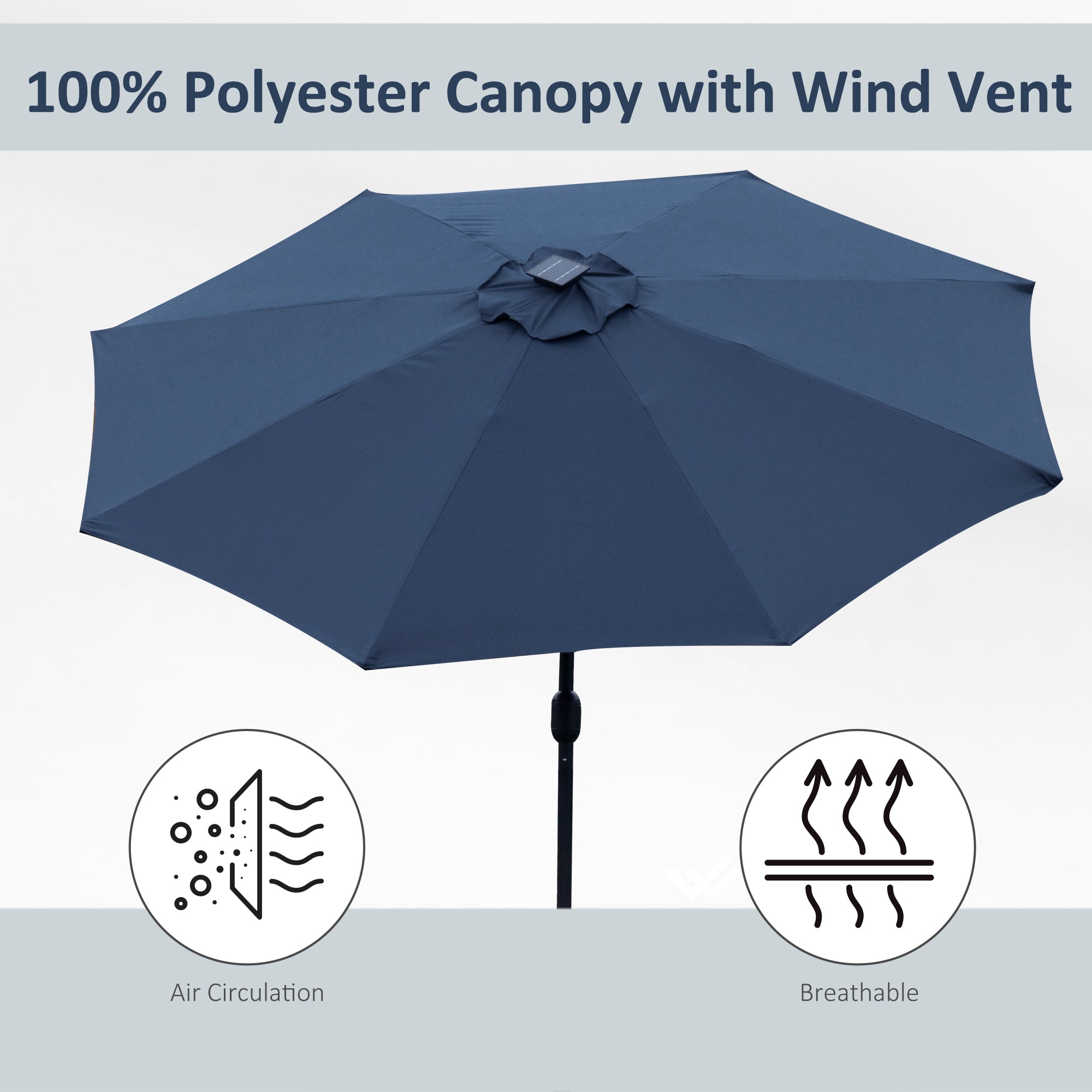 Outsunny 2.7m Garden Parasol Sun Umbrella w/ LED Solar Light Angled Canopy Blue - North Peak Garden Furniture