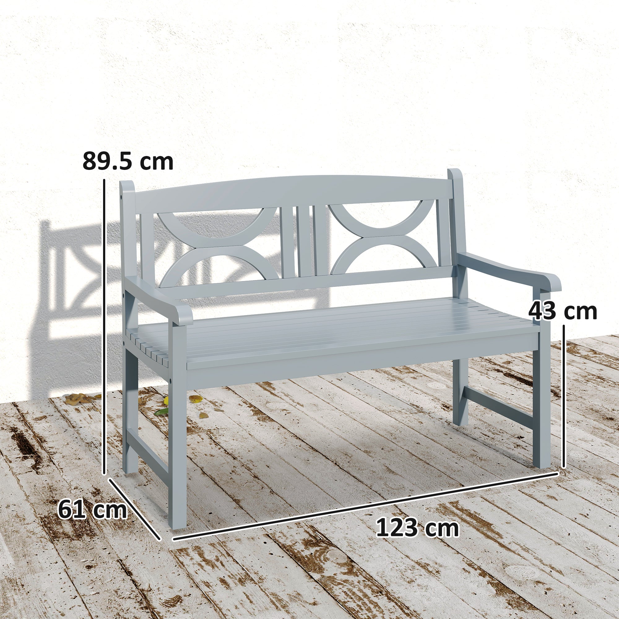 Outsunny 2-Seater Wooden Garden Bench Outdoor Patio Loveseat for Porch, Grey - North Peak Garden Furniture