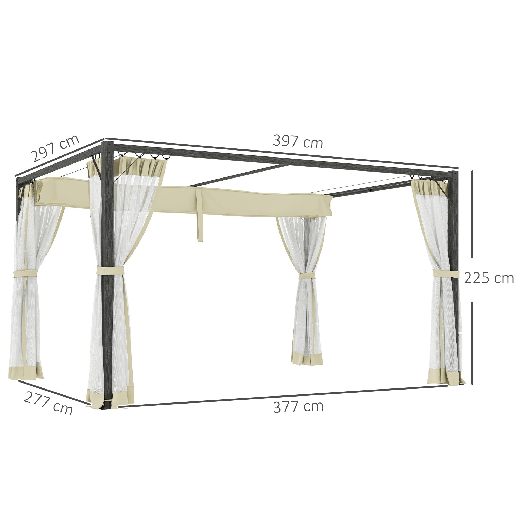 Outsunny 3 x 4m Aluminium Frame Pergola, with Retractable Roof - Khaki - North Peak Garden Furniture