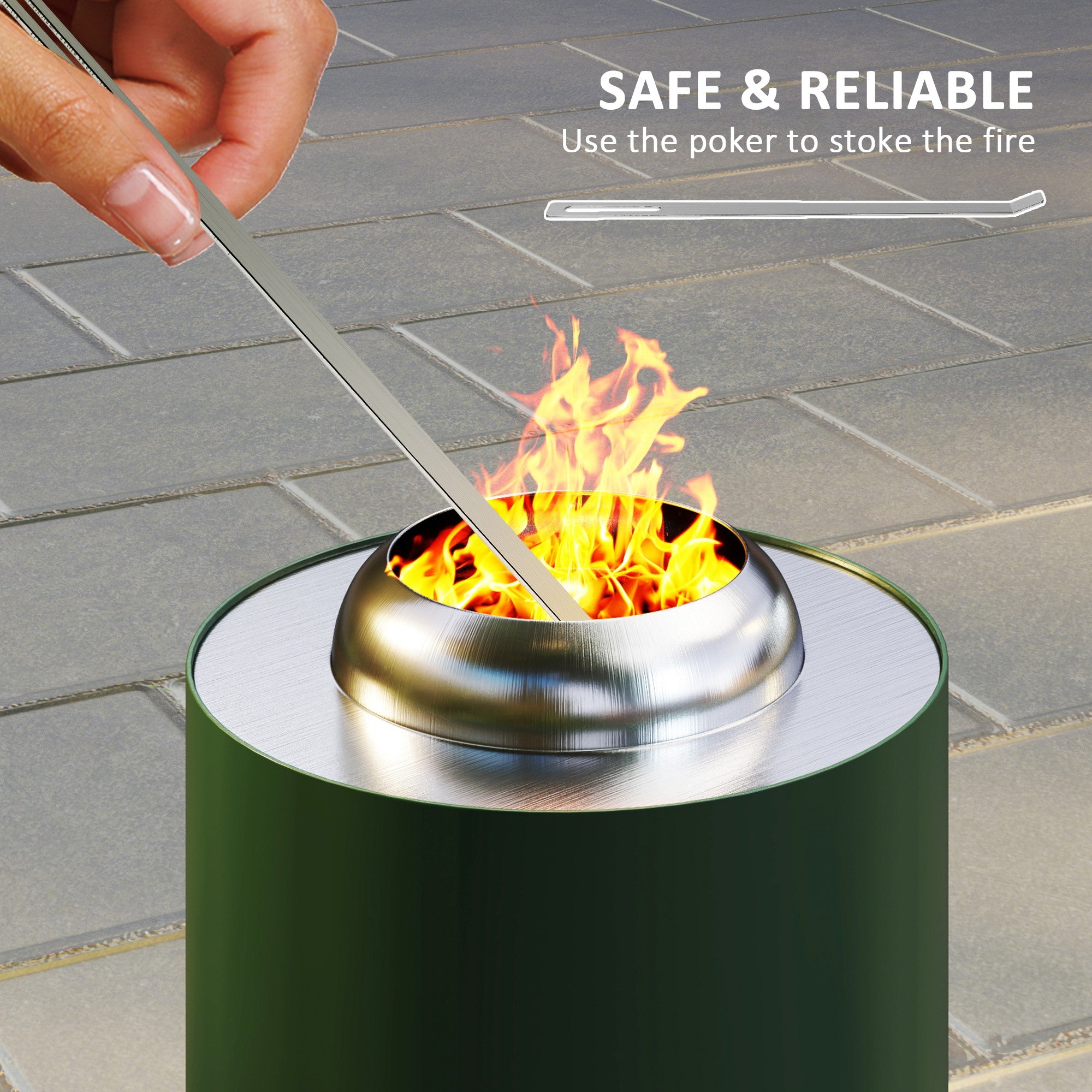 Outsunny Smokeless Fire Pit, 16 x 16 cm Stainless Steel Portable Wood Burning Firepit with Poker, Wood or Pellet Fuelled Tabletop Fire Pit for Garden Camping Bonfire Party, Green - North Peak Garden Furniture