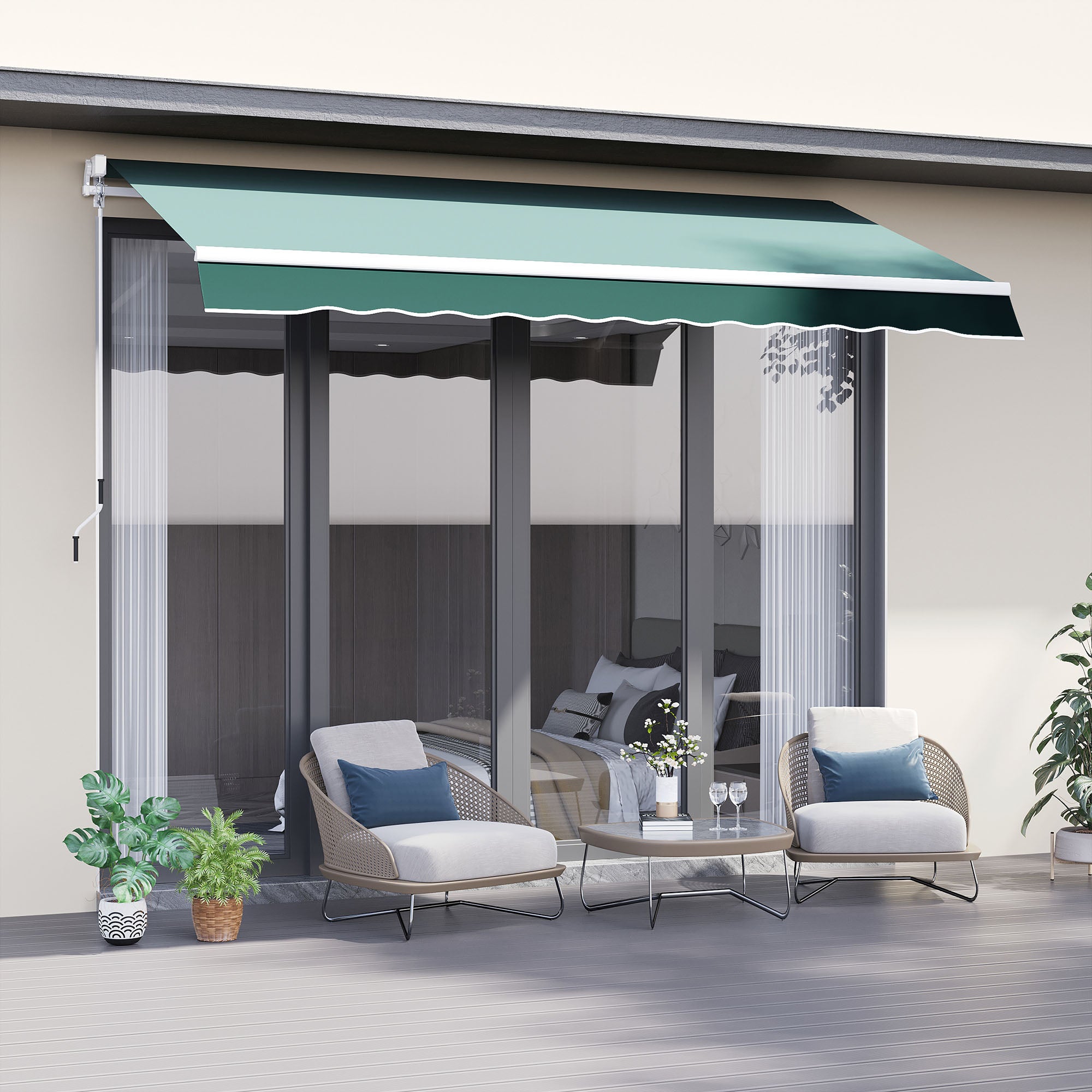 Outsunny Manual Retractable Garden Patio Awning, Sun Shade Shelter with Winding Handle, 2.5m x 2m, Green