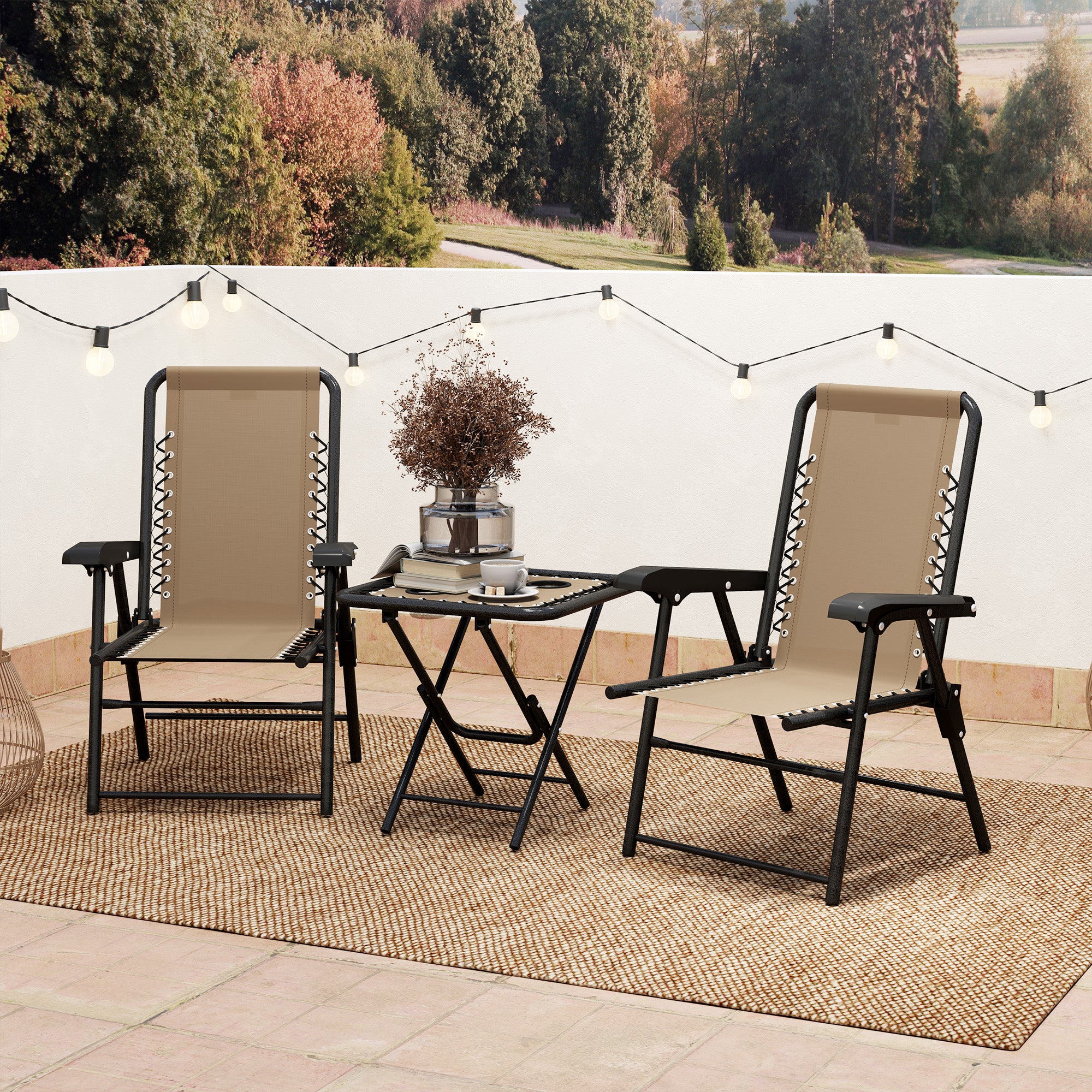 Outsunny Three-Piece Garden Table and Chair Set - Khaki - North Peak Garden Furniture
