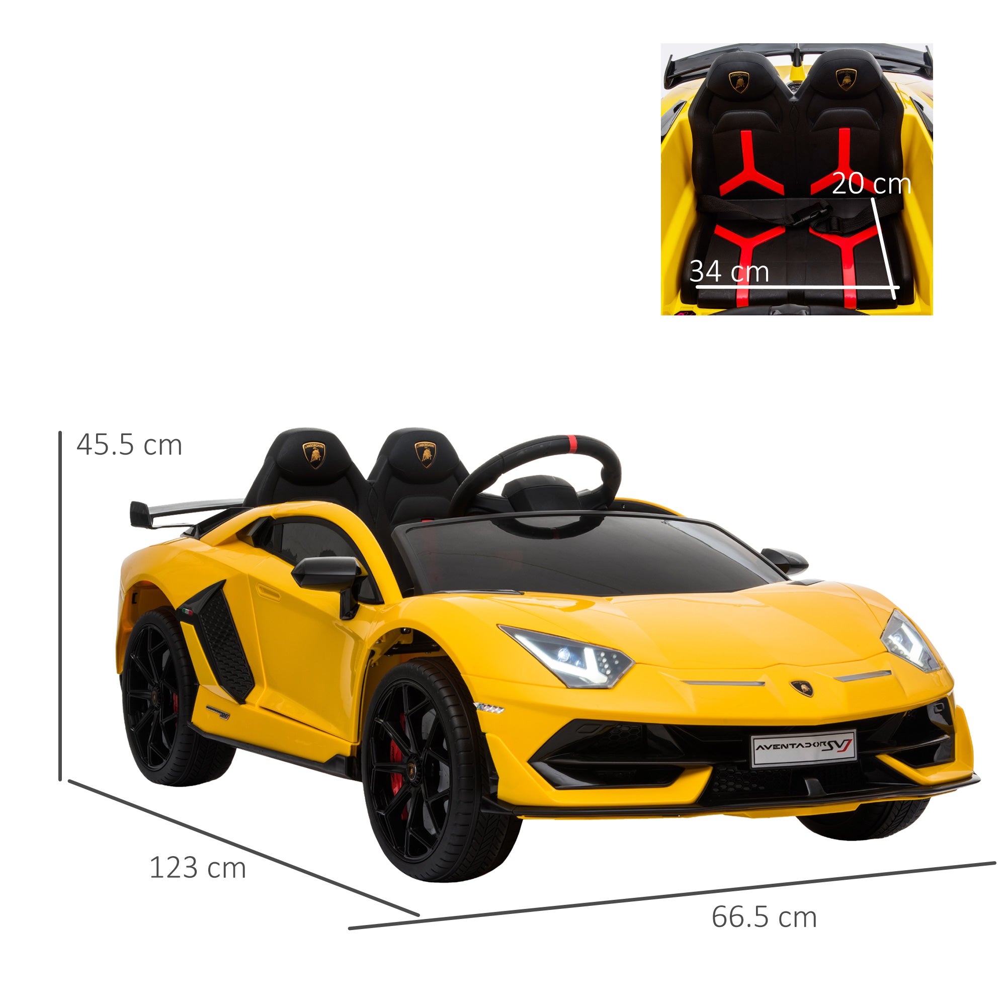 HOMCOM Lamborghini Aventador Licensed 12V Kids Electric Ride On Car Racing Car Toy with Parental Remote Control Battery-powered 2 Motors Music Lights for 3-8 Years Old Yellow - North Peak Garden Furniture