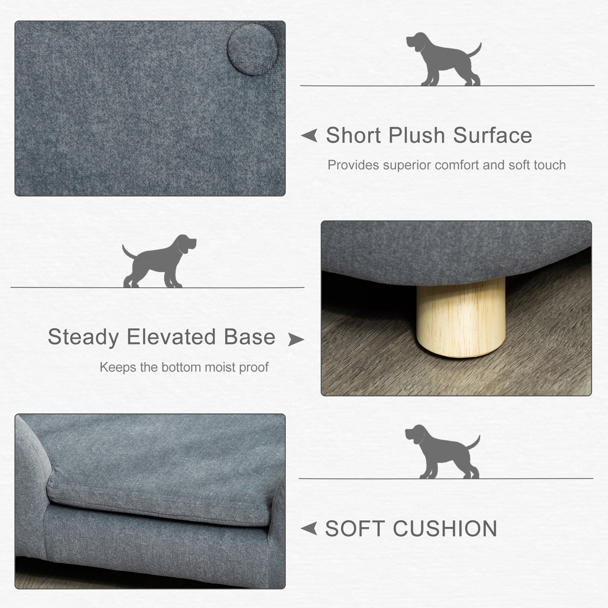 PawHut Dog Sofa Bed Pet Chair Couch with Water Resistant Fabric, Kitten Lounge with Soft Cushion Washable Cover, Wooden Frame for Mini Size Dogs - Grey