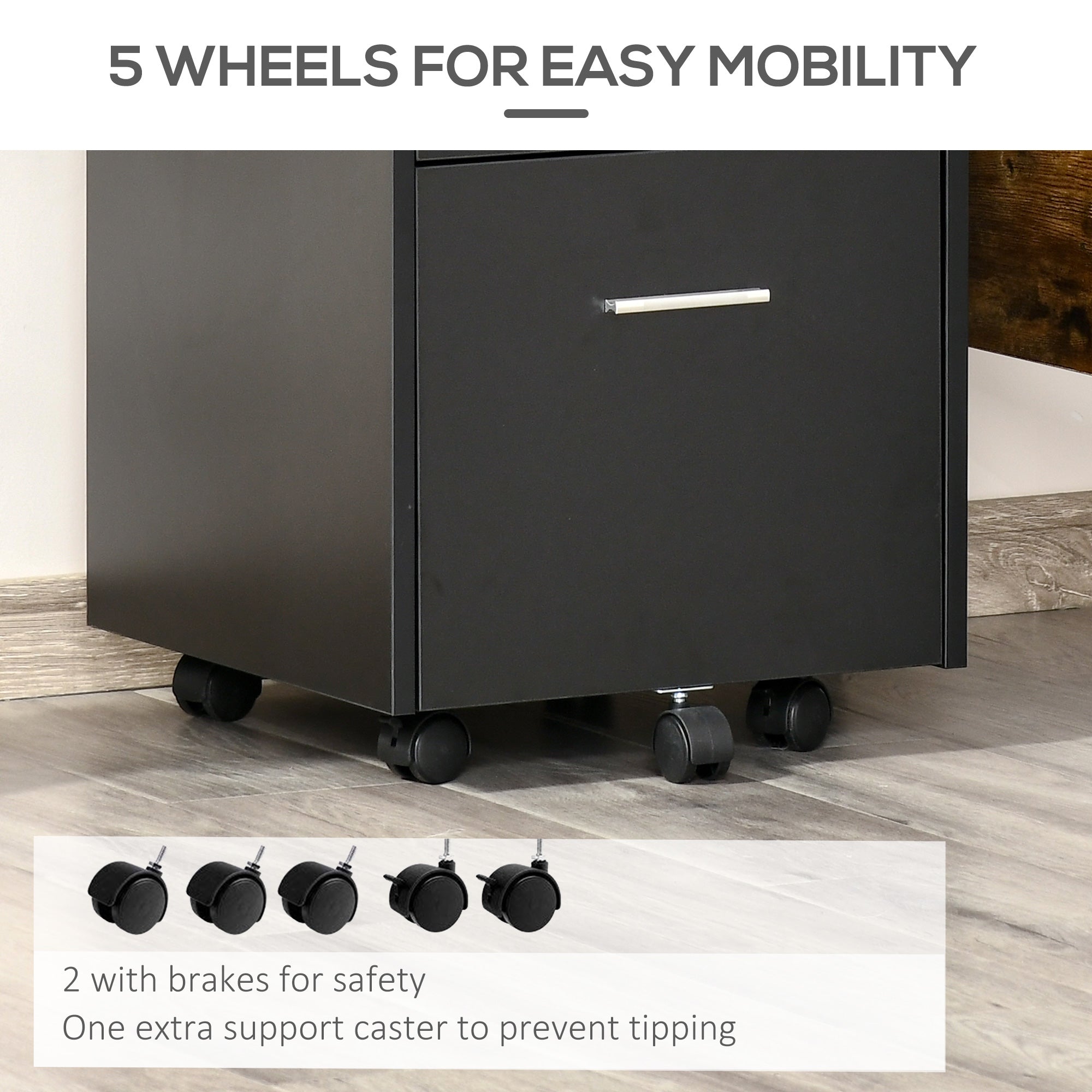 Vinsetto Lockable Two-Drawer Filing Cabinet, with Wheels - Black - North Peak Garden Furniture